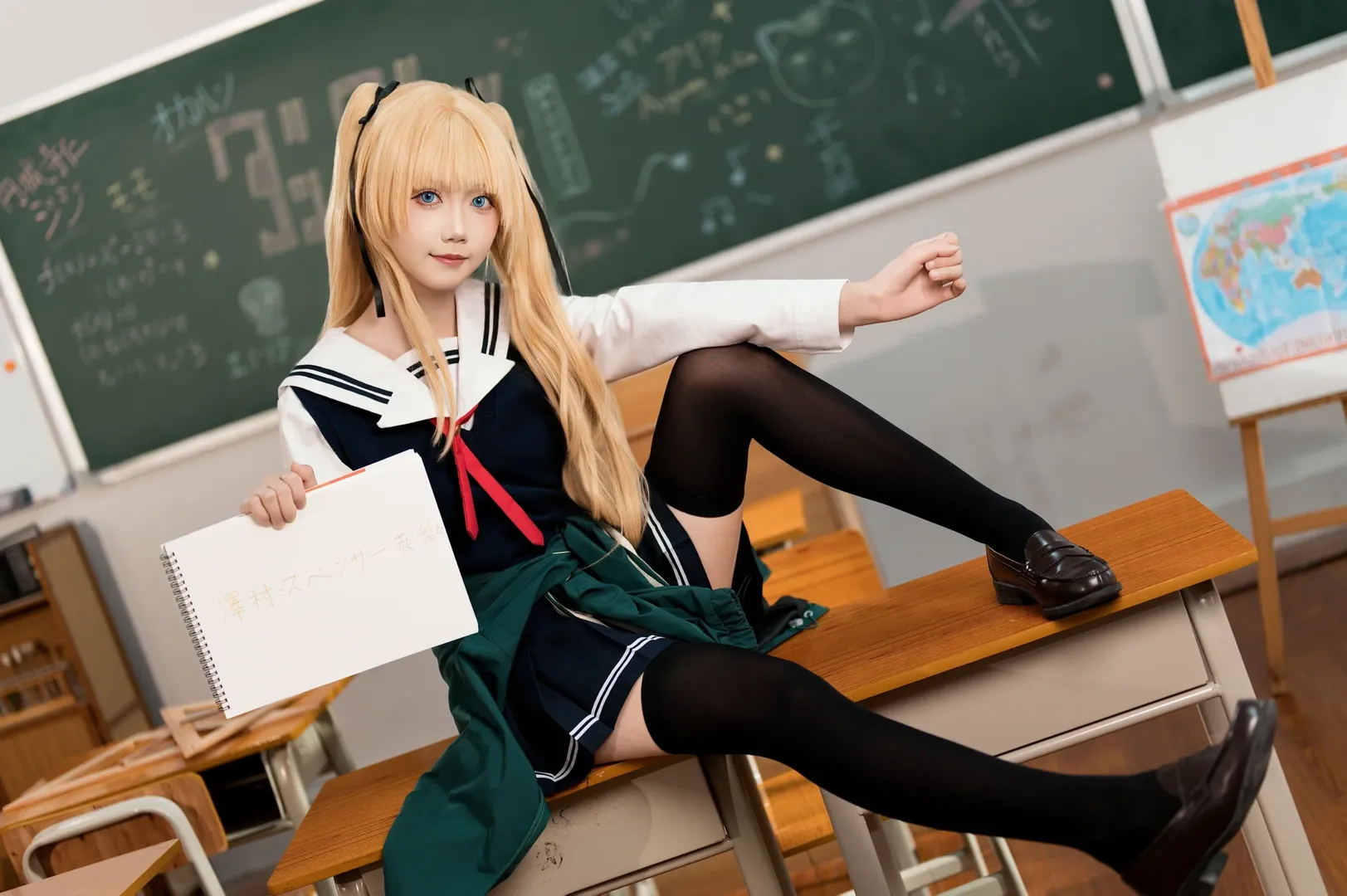 JK制服, 路人女主的养成方法, 英梨梨cos, 金发双马尾, 校园摄影 - 第7张