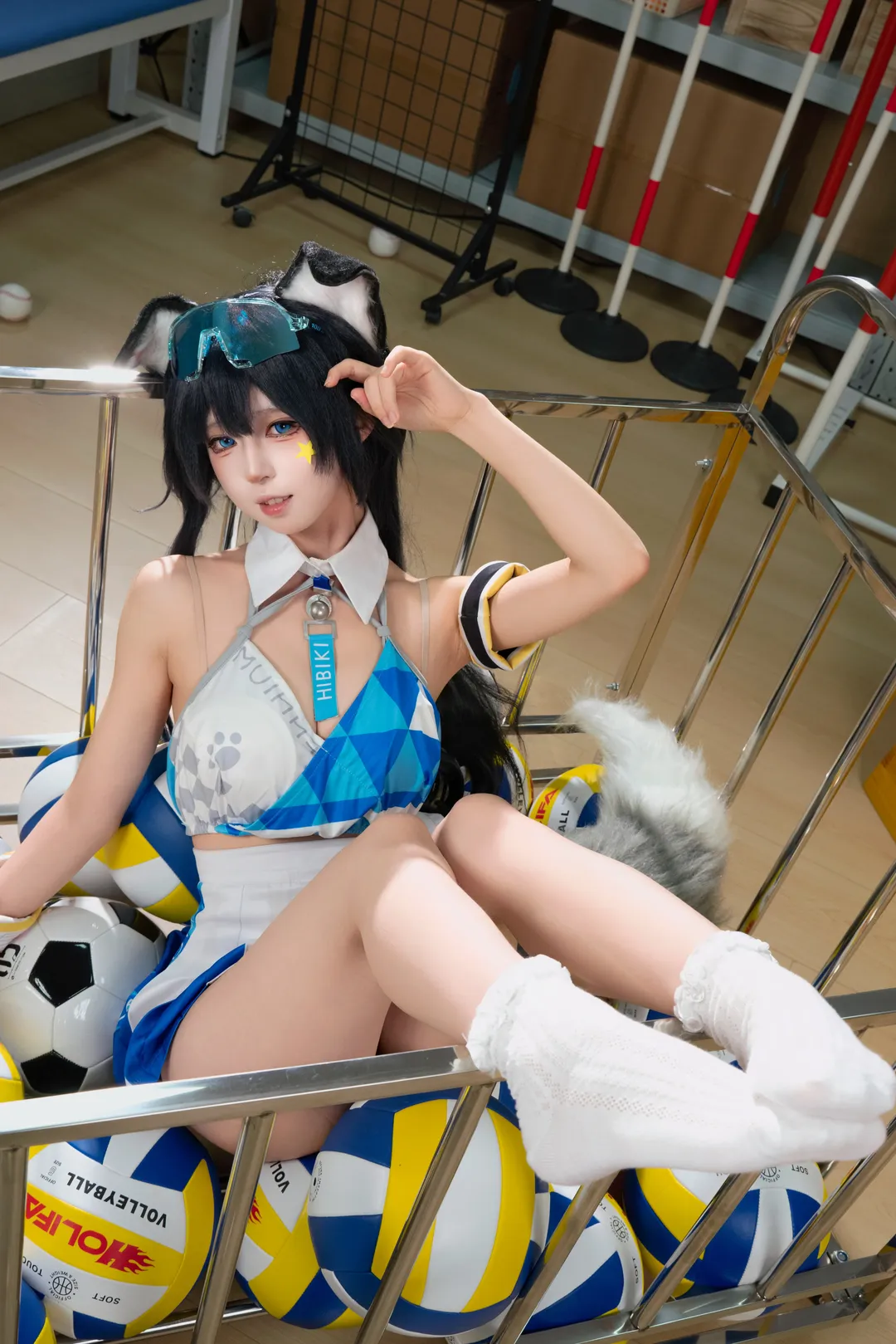 Anime-style photography, Blue Archive, Blue Archive cosplay, Nekozuka Hibiki cosplay, Cheerleader cosplay
