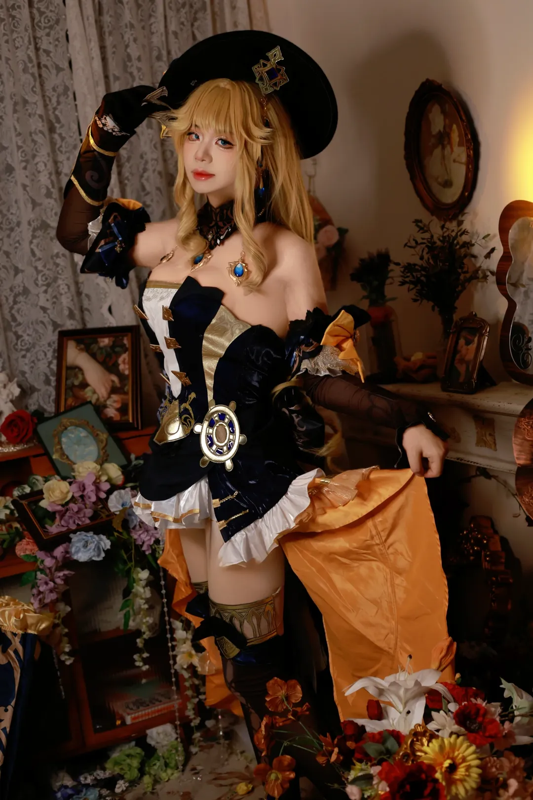 Roleplay, Genshin Impact, Navia cosplay, Coser daily life, Vintage portrait
