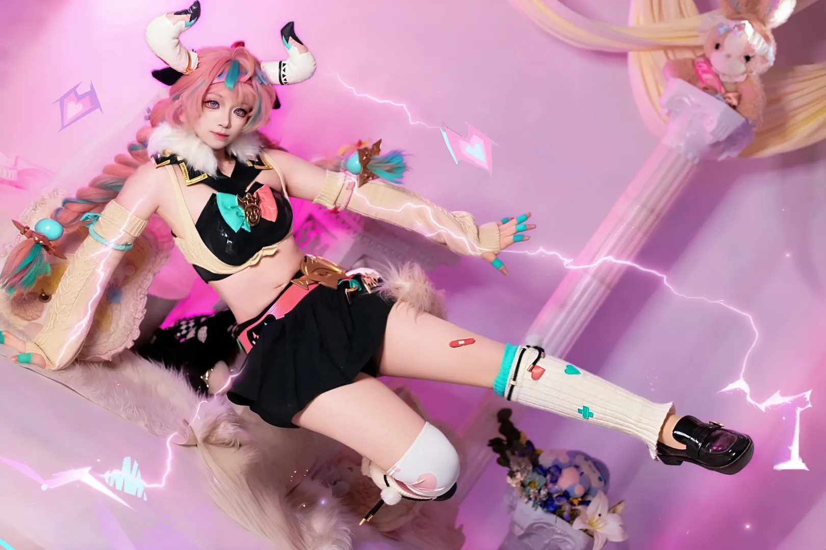 二次元, 原神, ヴァレサ コスプレ, コスプレ撮影, ピンクの三つ編み