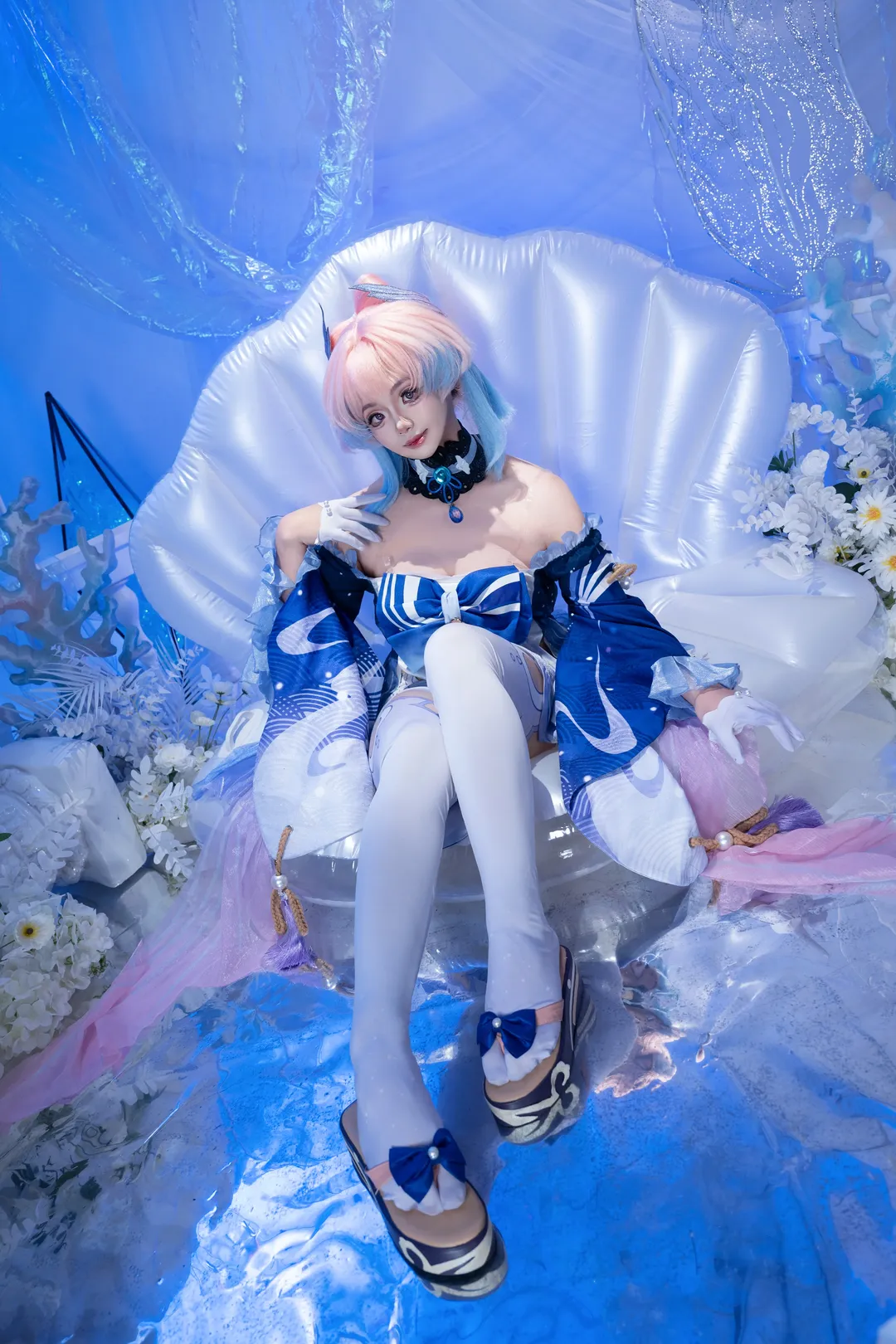 原神, 珊瑚宮心海 コスプレ, 幻想的なシーン, 白ニーソコーデ, 海洋風コスプレ