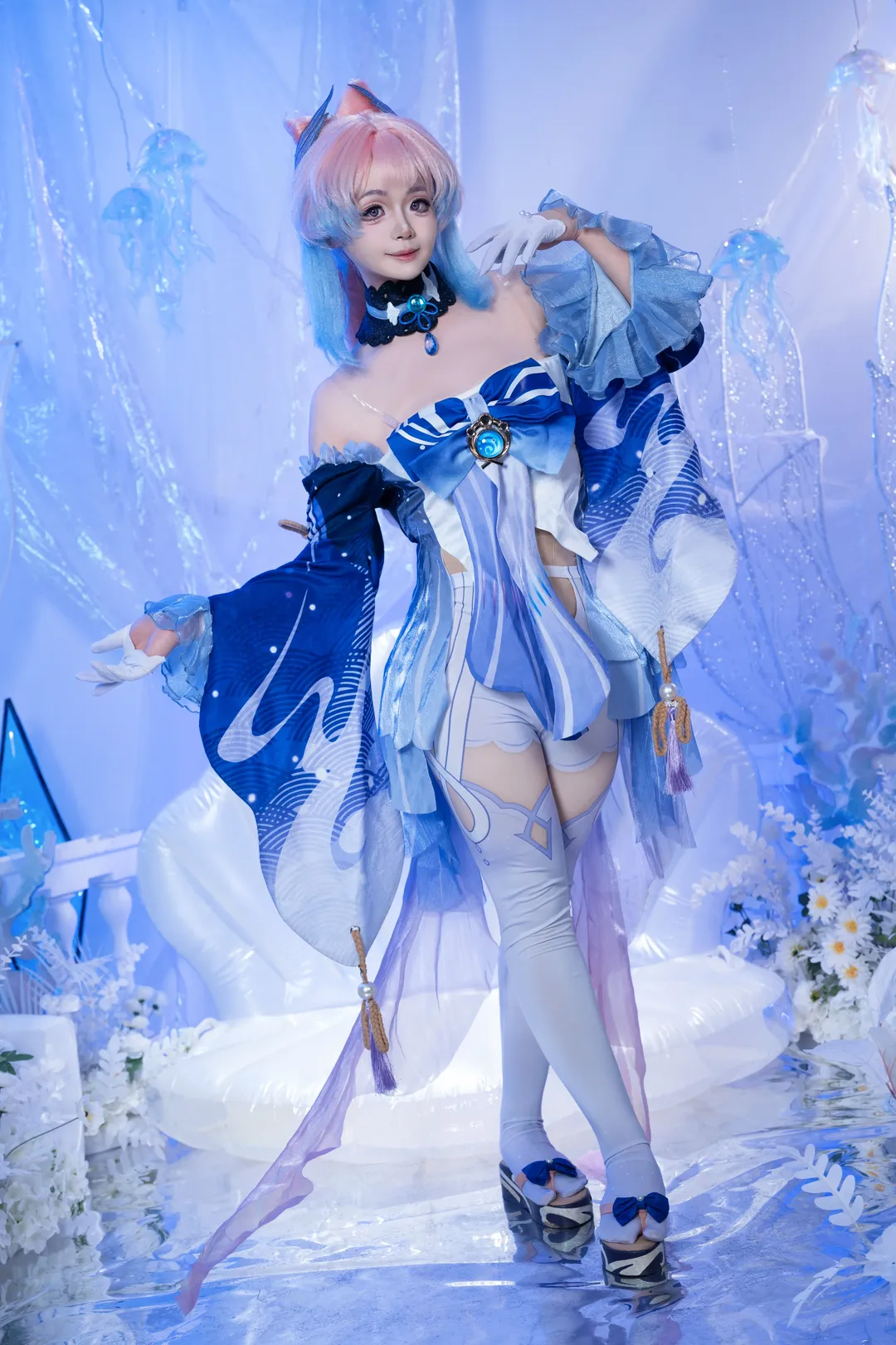 原神, 珊瑚宮心海 コスプレ, コスプレ撮影, 二次元写真, 幻想的なクラゲのシーン