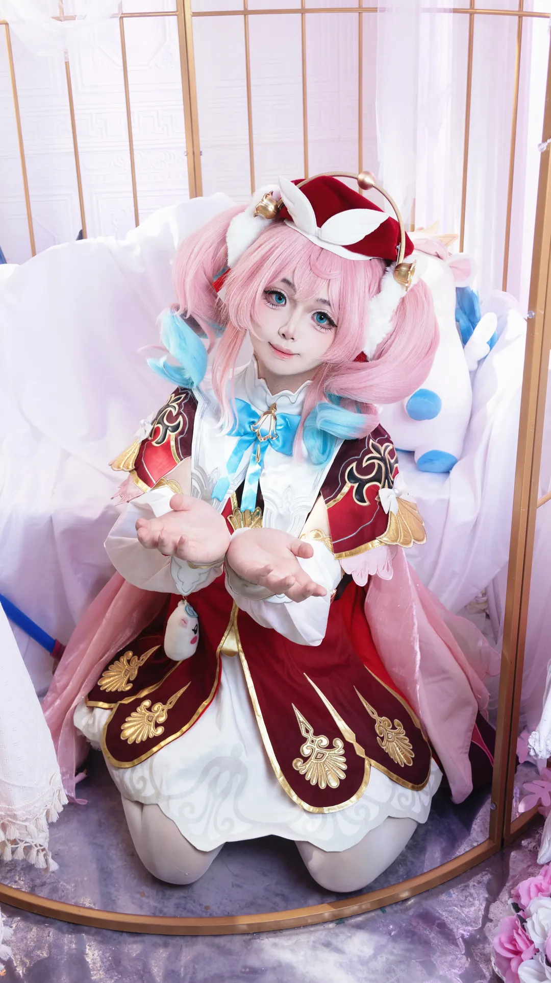 崩壊：スターレイル, ヒアシンシア コスプレ, スタジオ撮影, ピンクのツインテール, 鈴の髪飾り