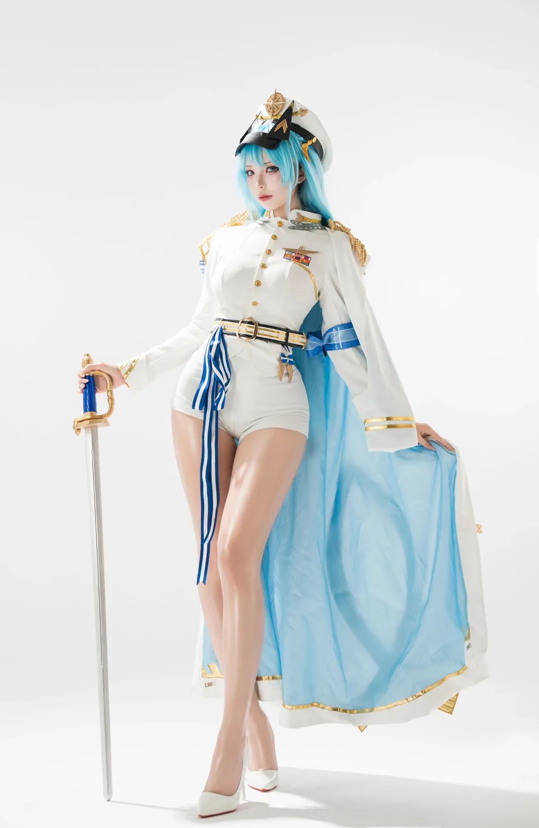 勝利の女神, スタジオ撮影, ヘルム コスプレ, 白タイツとハイヒール, セーラー服 - 1枚目