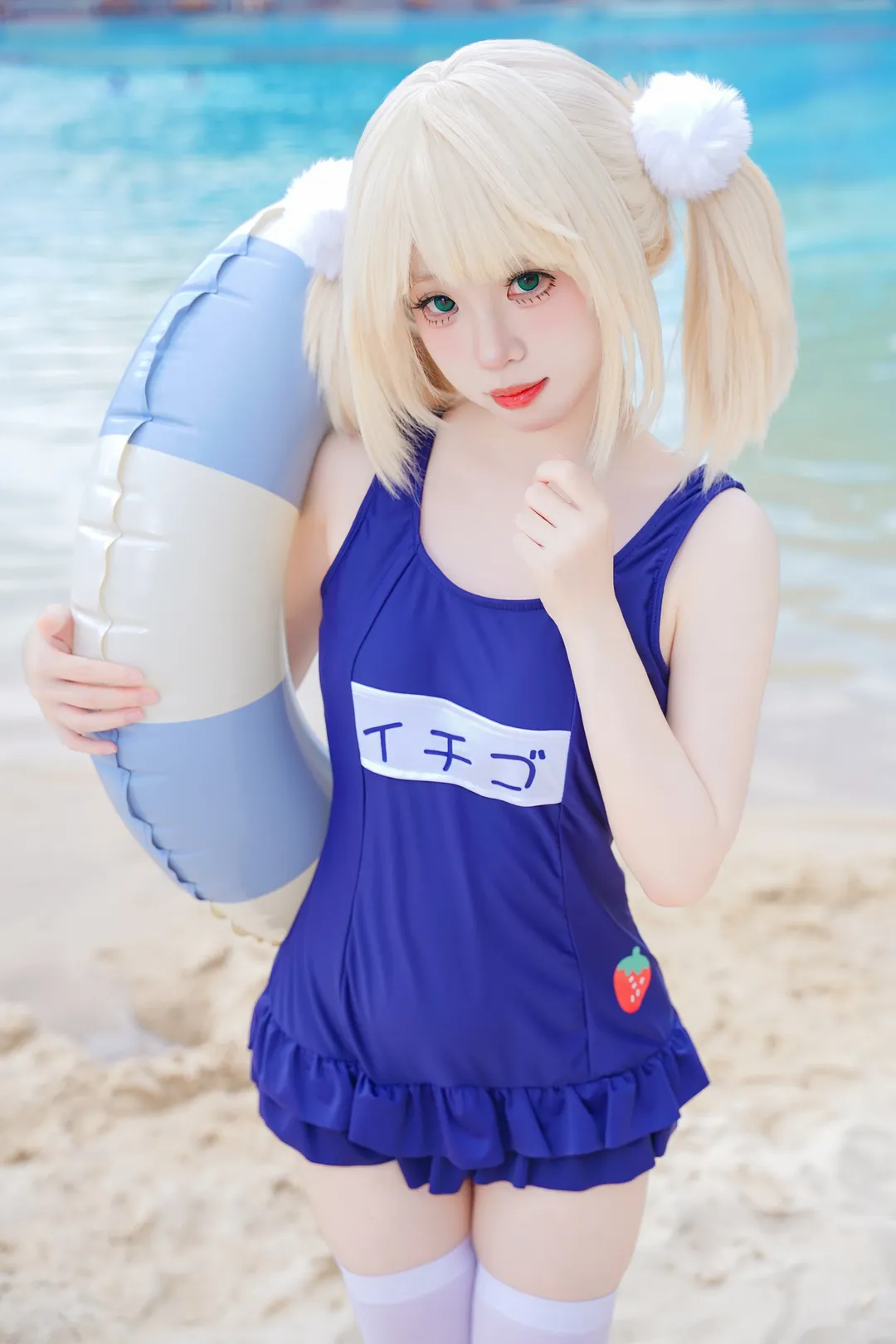 海辺の写真, 白ストッキング, 時雨羽衣コスプレ, しぐれうい, 水着コスプレ写真