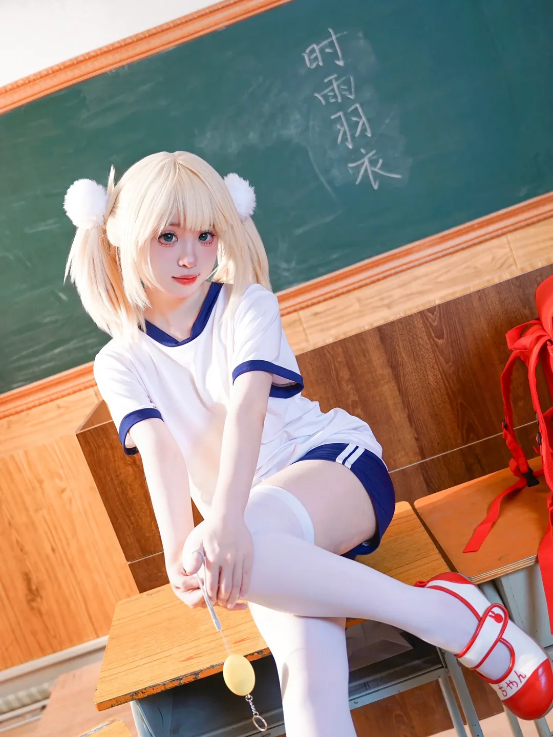 时雨羽衣cos, 白丝穿搭, 体操服cosplay, 时雨羽衣, 二次元校园摄影