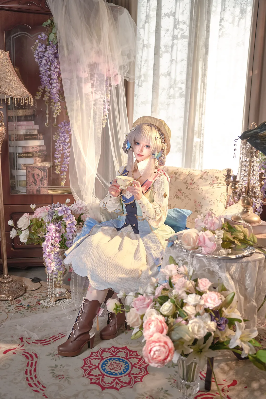 原神, 神里绫华cos, 角色扮演摄影, 花时来信cos, 复古洋装写真