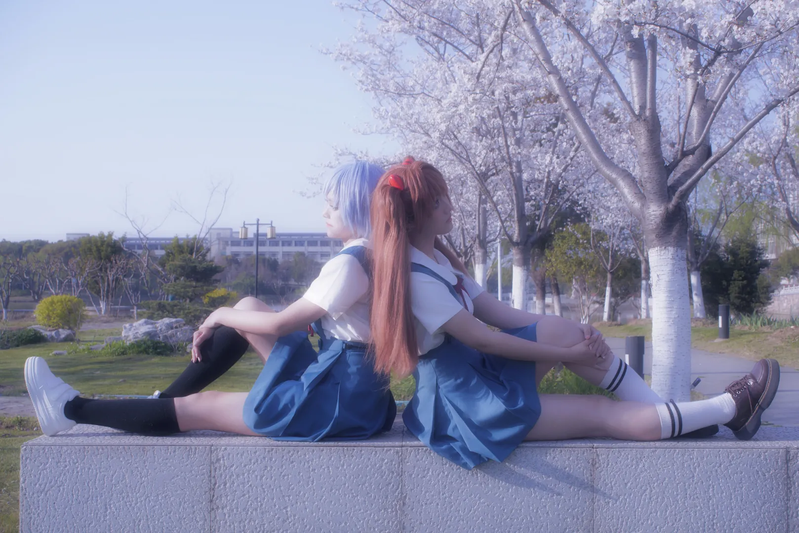 明日香cos, 新世纪福音战士, 制服穿搭, 双人cosplay, 樱花cos