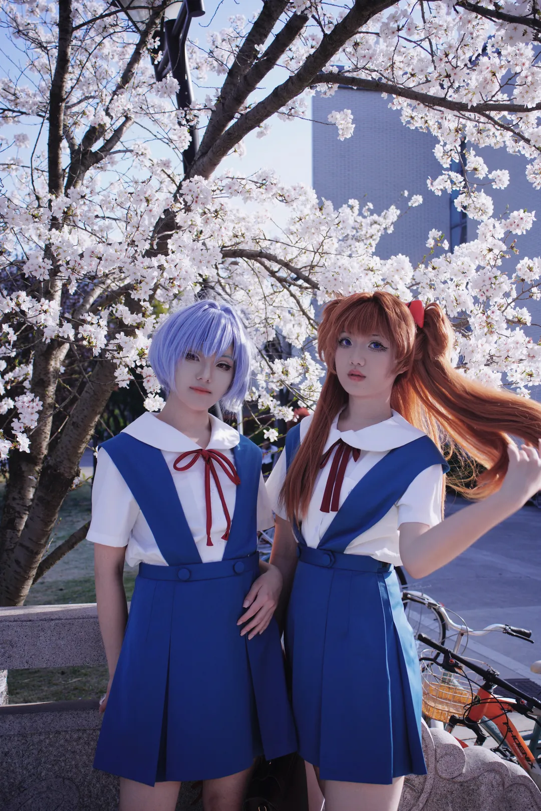 明日香cos, 新世纪福音战士, 制服穿搭, 双人cosplay, 樱花cos - 第5张