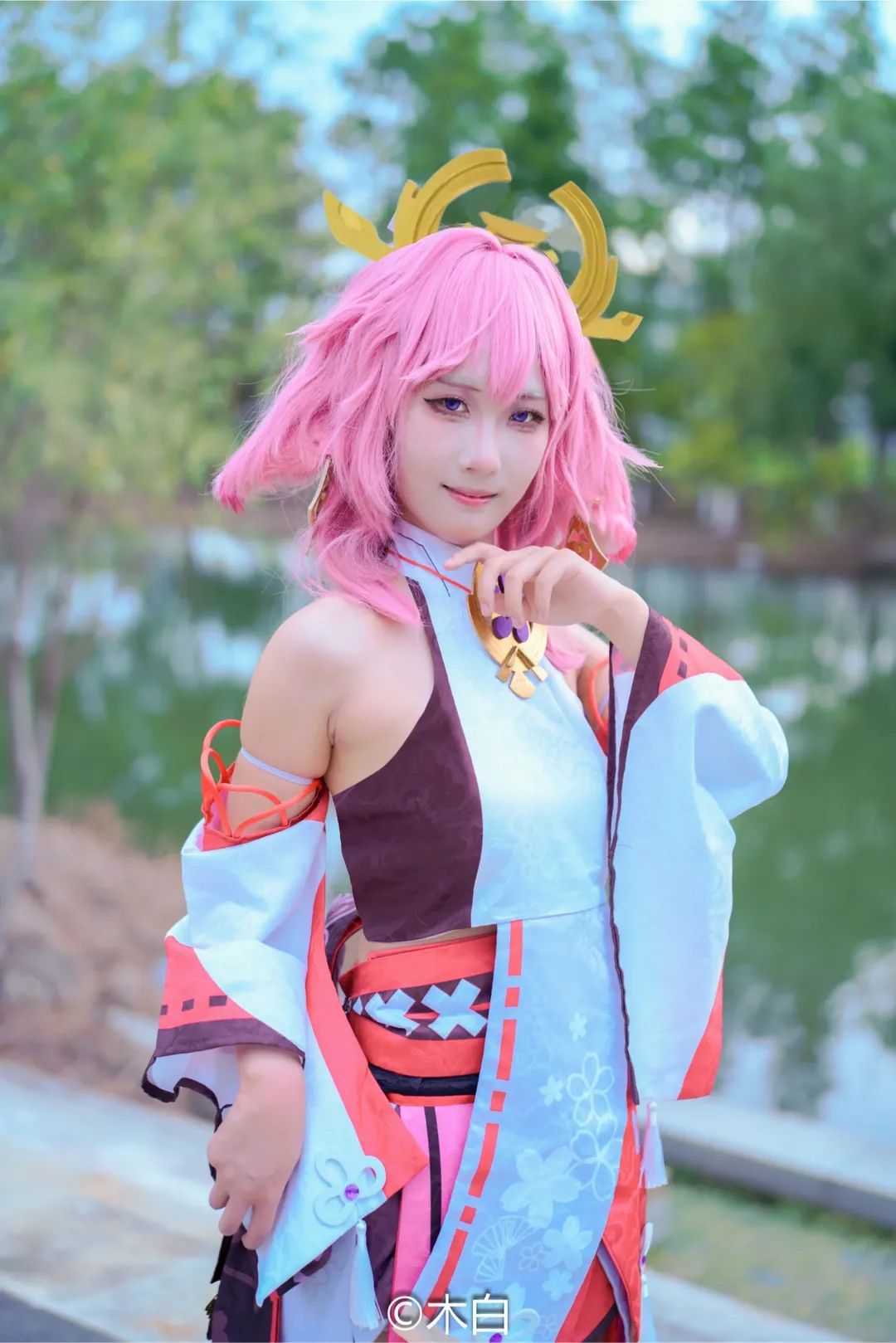 原神, 八重神子cos, 二次元正片, 户外cos摄影, 粉色头发cosplay - 第2张