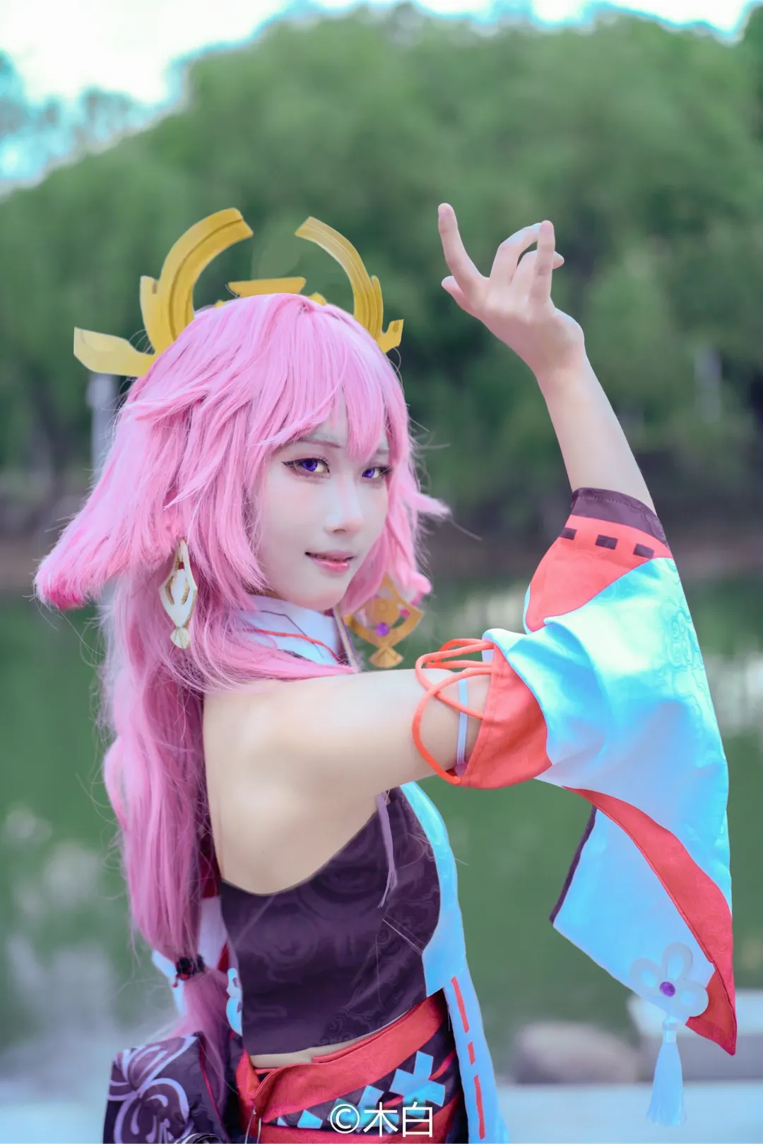 原神, 八重神子cos, 二次元正片, 户外cos摄影, 粉色头发cosplay - 第3张