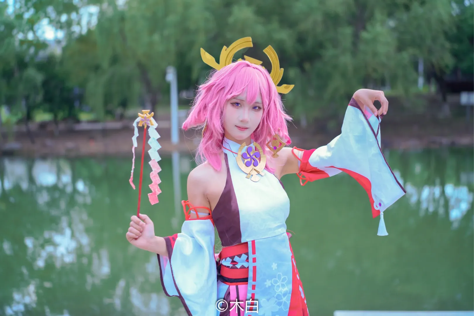 原神, 八重神子cos, 二次元正片, 户外cos摄影, 粉色头发cosplay - 第5张