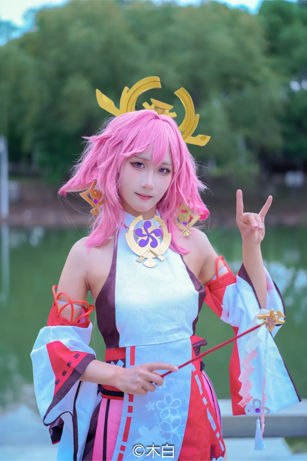 原神, 八重神子cos, 二次元正片, 户外cos摄影, 粉色头发cosplay - 第6张