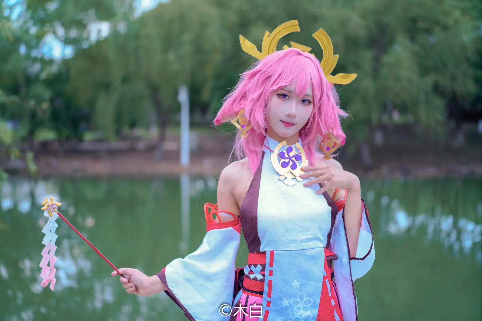 原神, 八重神子cos, 二次元正片, 户外cos摄影, 粉色头发cosplay - 第8张