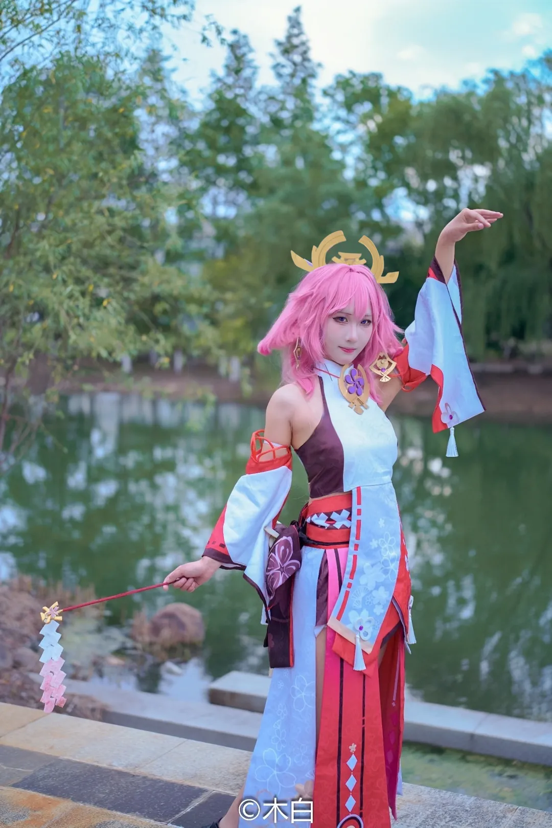 原神, 八重神子cos, 二次元正片, 户外cos摄影, 粉色头发cosplay - 第9张