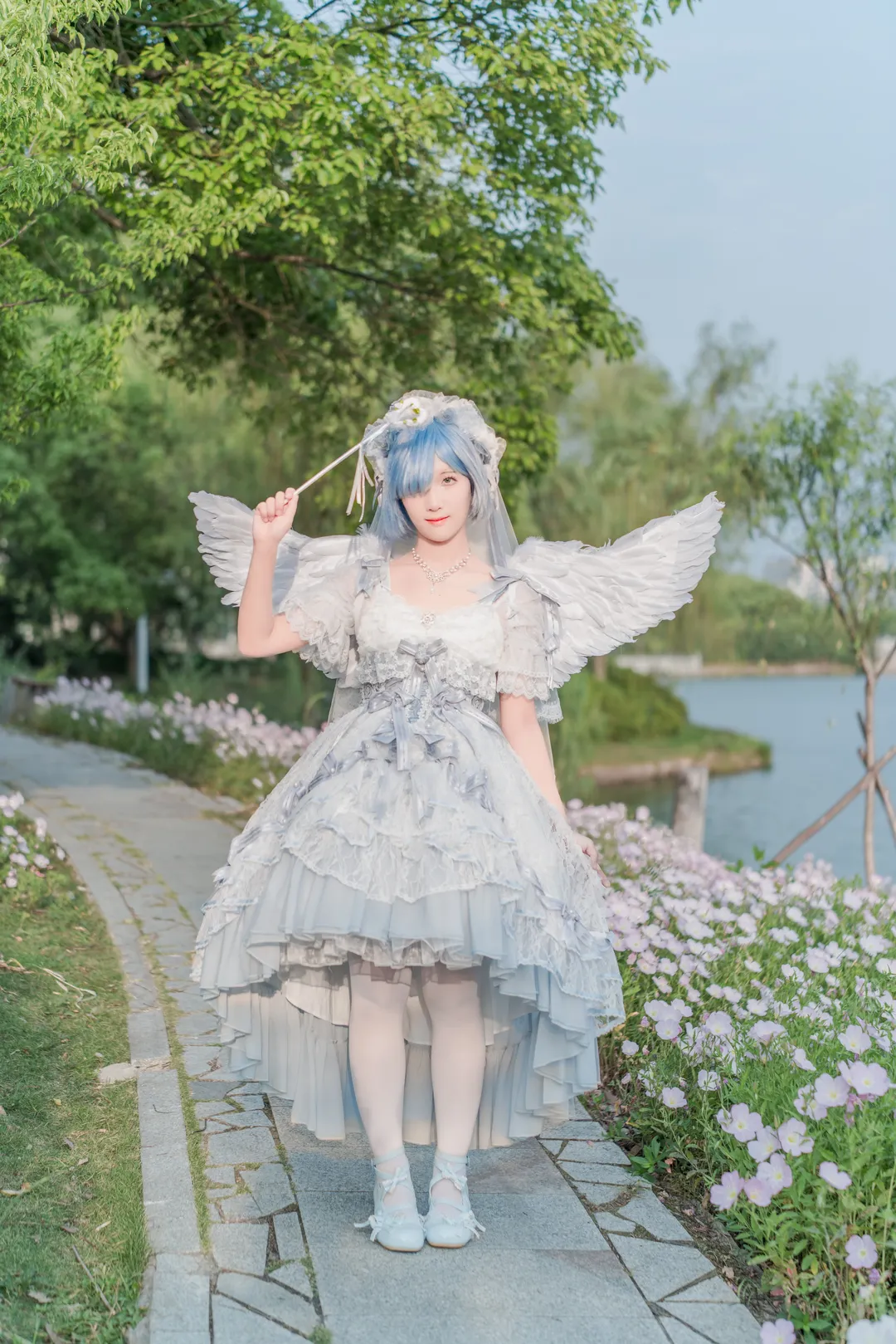 二次元コスプレ, レム コスプレ, Re:ゼロから始める異世界生活, ポーズ参考, 月見草畑の撮影