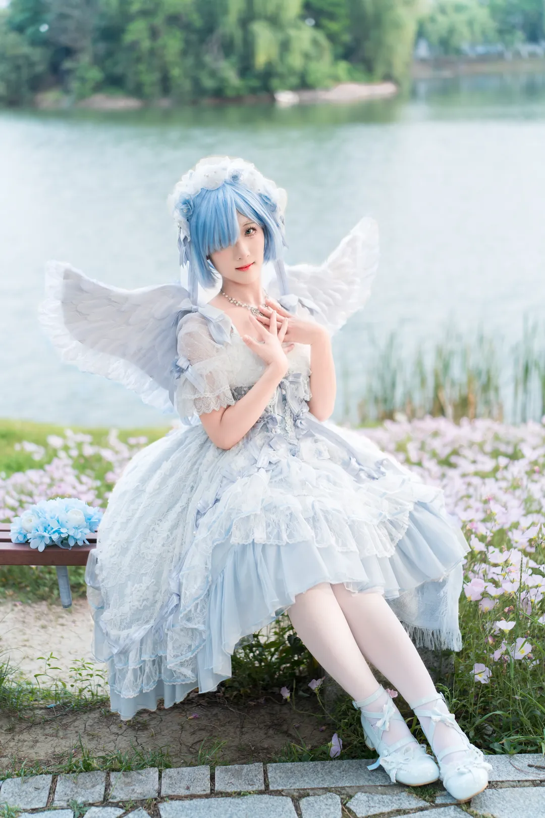 二次元コスプレ, レム コスプレ, Re:ゼロから始める異世界生活, ポーズ参考, 月見草畑の撮影 - 5枚目