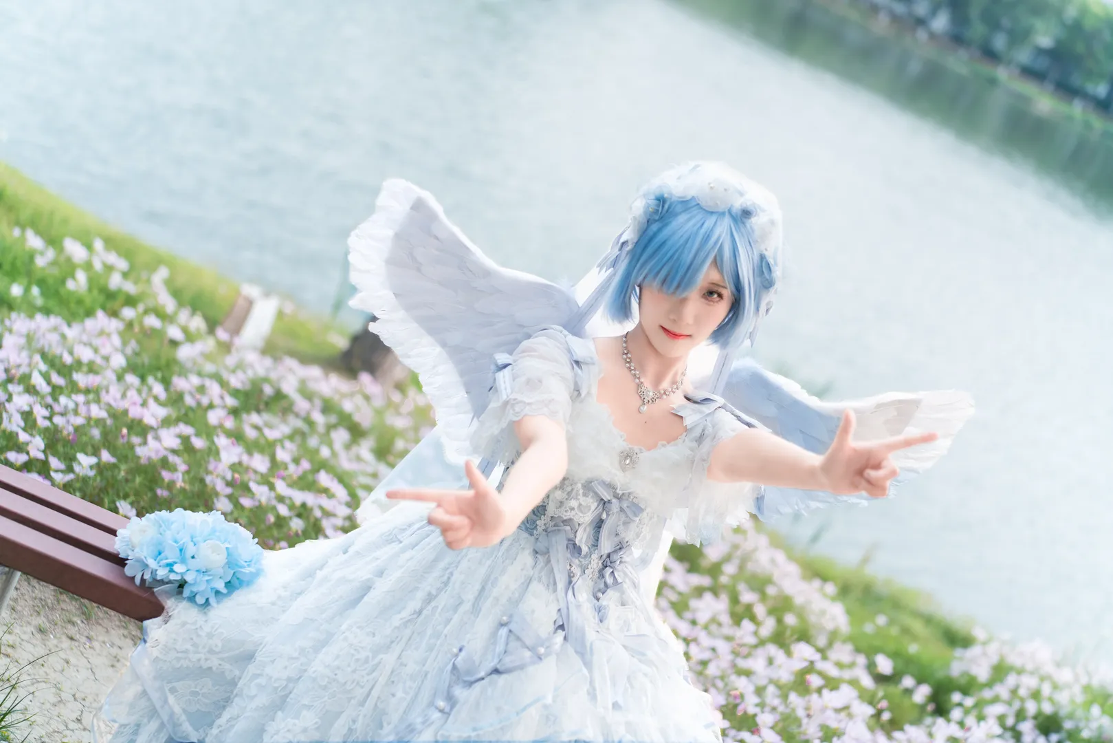 二次元コスプレ, レム コスプレ, Re:ゼロから始める異世界生活, ポーズ参考, 月見草畑の撮影 - 6枚目