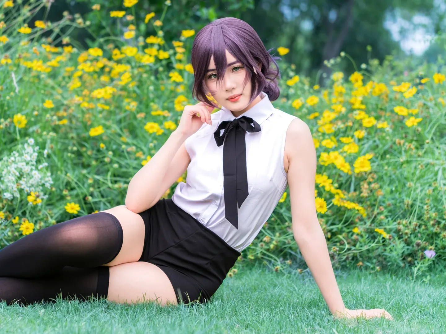 户外摄影, 二次元cosplay, 蕾塞cos, 电锯人, 花丛写真