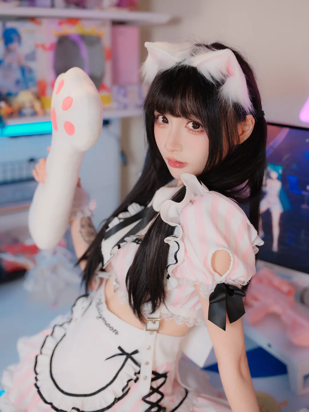 cosplay日常, 白丝穿搭, 女仆装穿搭, 猫耳女仆, 电竞房氛围感 - 第3张