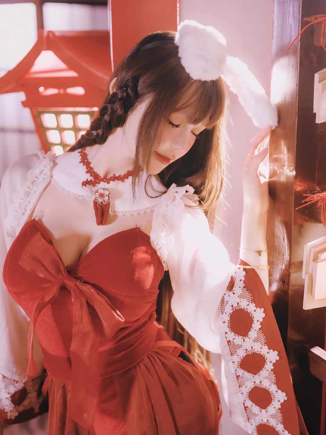 アズールレーン, 雰囲気のある写真, 大山 コスプレ, 和風セット, 赤白コーデ - 4枚目