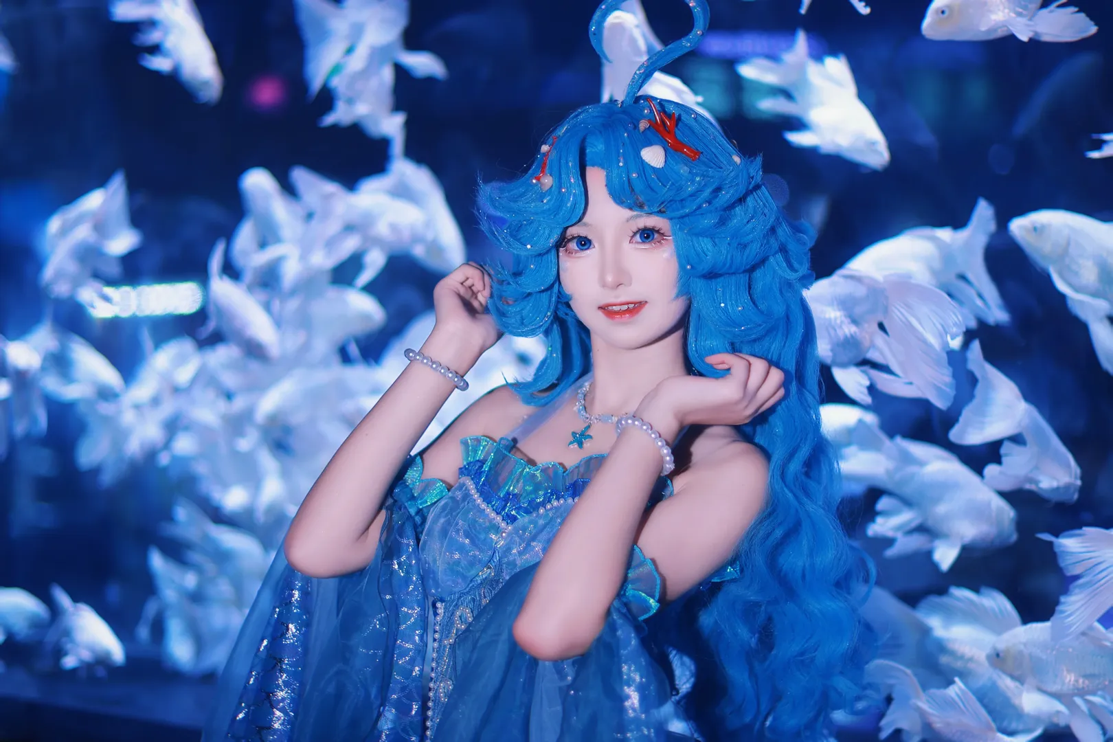 王者榮耀, 朵莉亞cos, cosplay攝影, 人魚妝造, 水族館拍大片