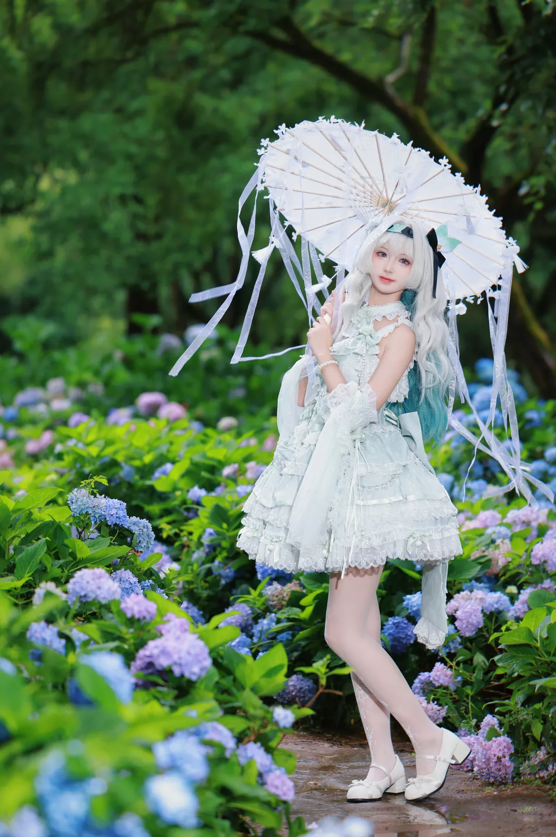 崩壊：スターレイル, ホタル コスプレ, 捏造コスプレ, ロリータ風, 紫陽花の屋外撮影 - 2枚目