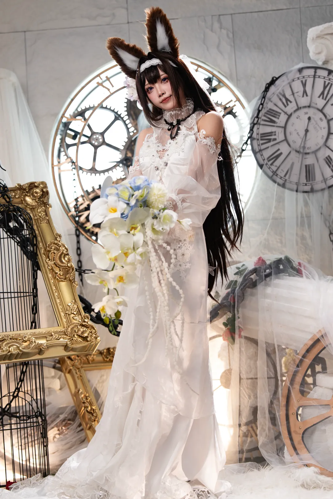 Azur Lane, Cosplay photoshoot, Amagi cosplay, Anime-style photoshoot, White veil and animal ears - Image 4
