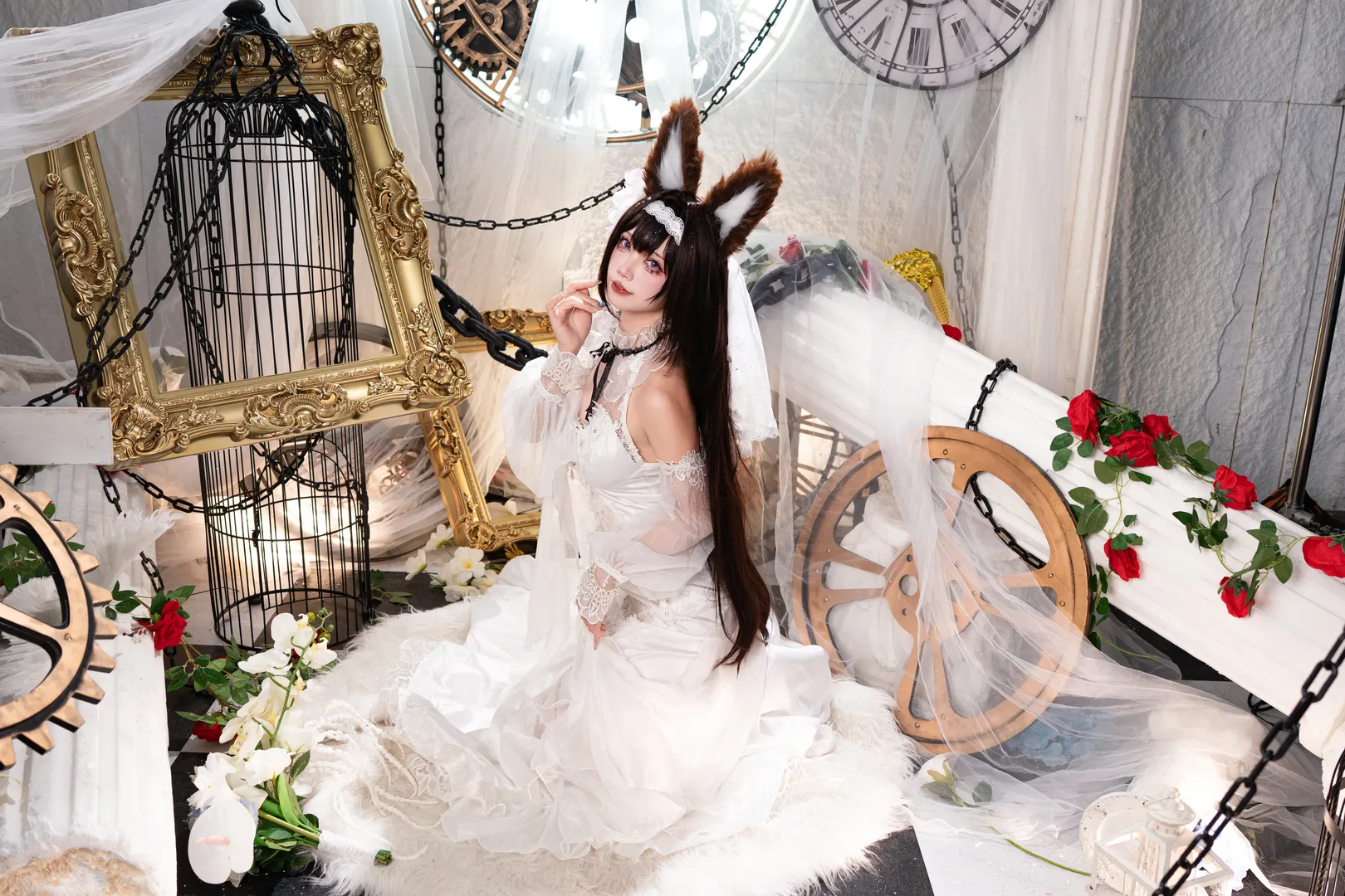 Azur Lane, Cosplay photoshoot, Amagi cosplay, Anime-style photoshoot, White veil and animal ears - Image 5