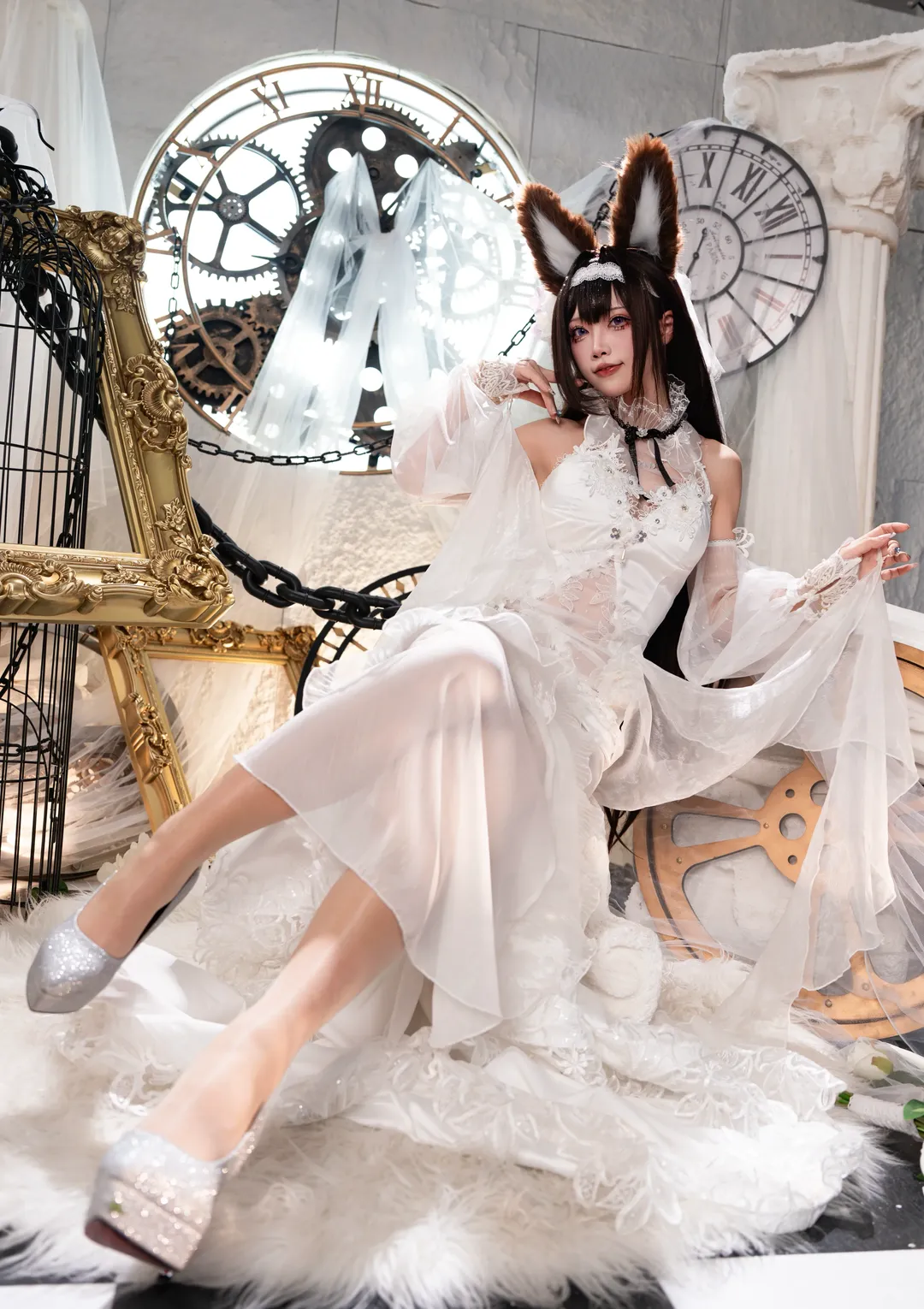 Azur Lane, Cosplay photoshoot, Amagi cosplay, Anime-style photoshoot, White veil and animal ears - Image 6