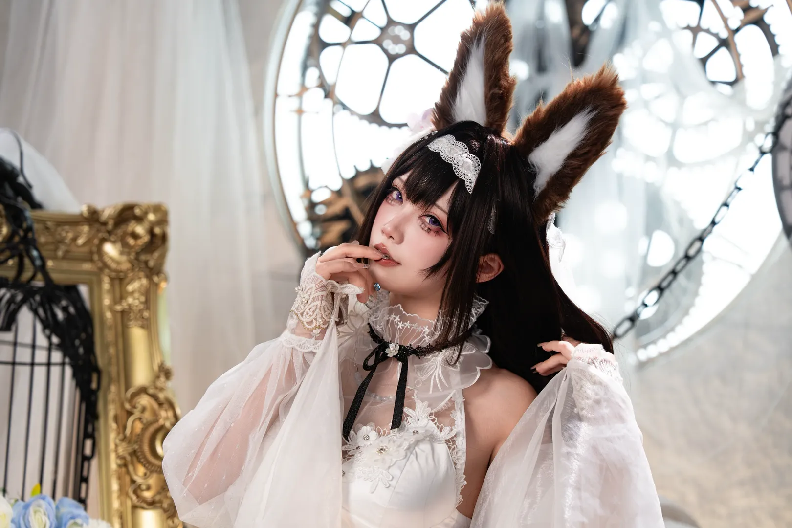 Azur Lane, Cosplay photoshoot, Amagi cosplay, Anime-style photoshoot, White veil and animal ears - Image 7