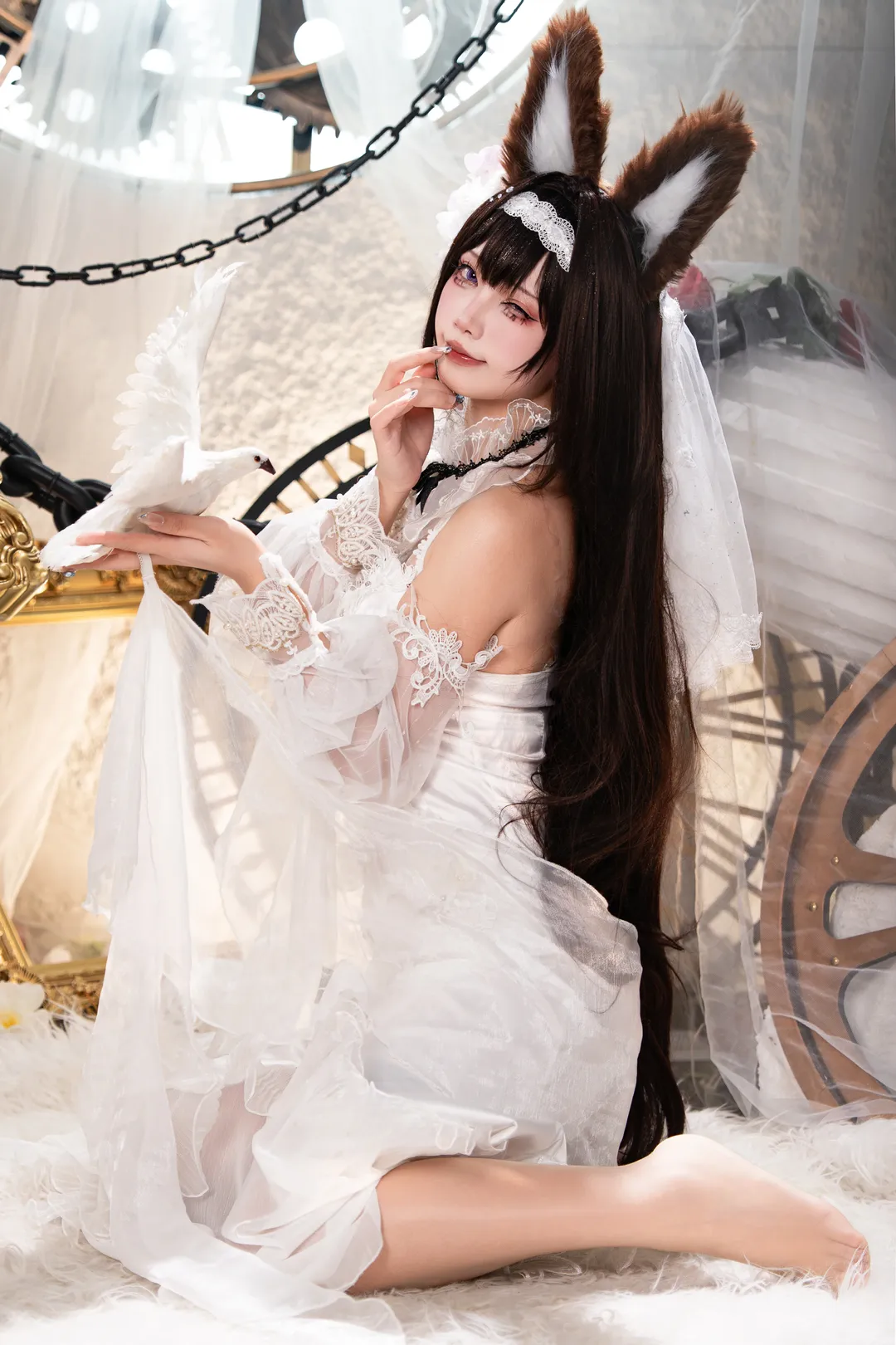 Azur Lane, Cosplay photoshoot, Amagi cosplay, Anime-style photoshoot, White veil and animal ears - Image 8