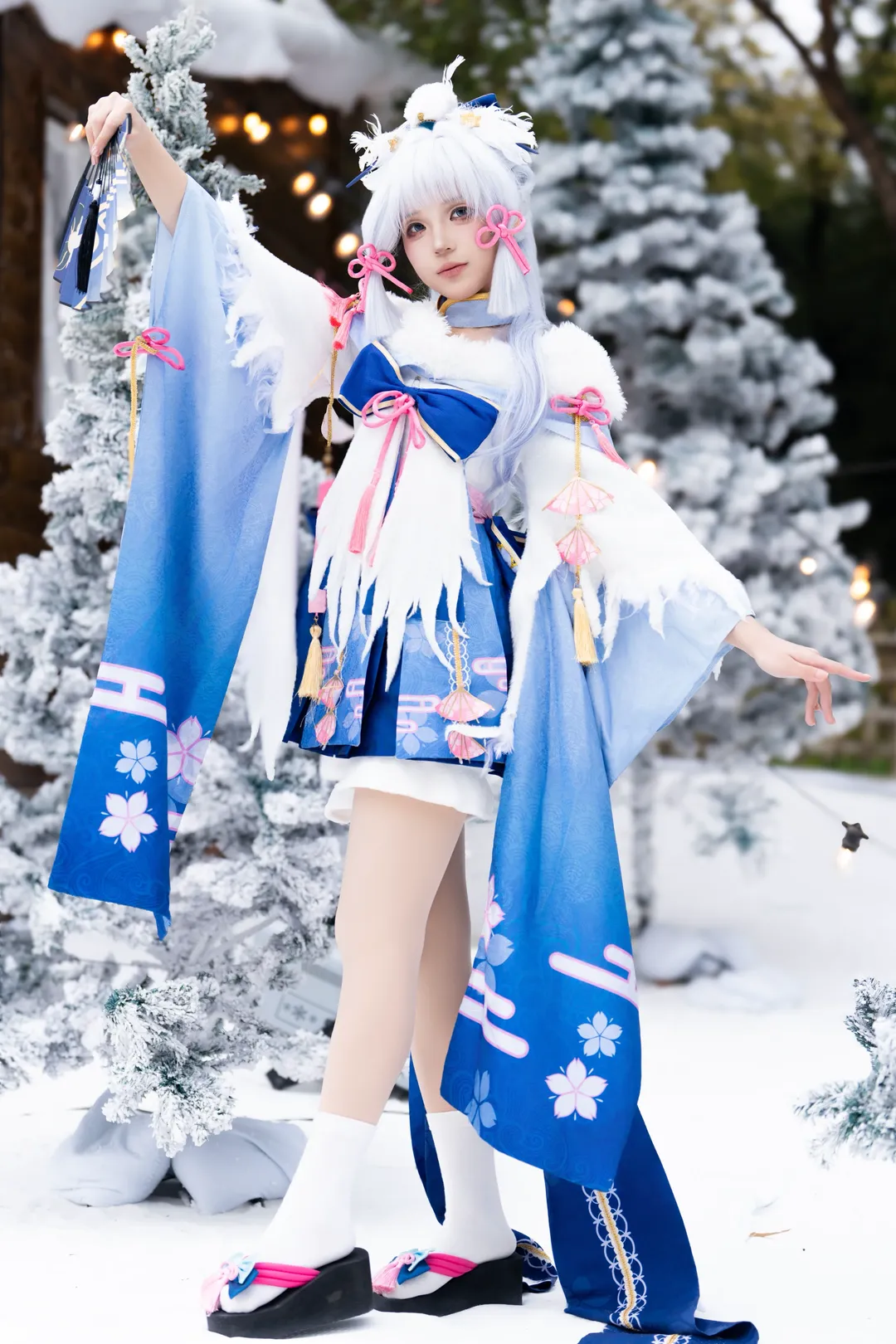 原神, 神里绫华cos, 和风装扮, 二次元外景, 雪景cos - 第2张