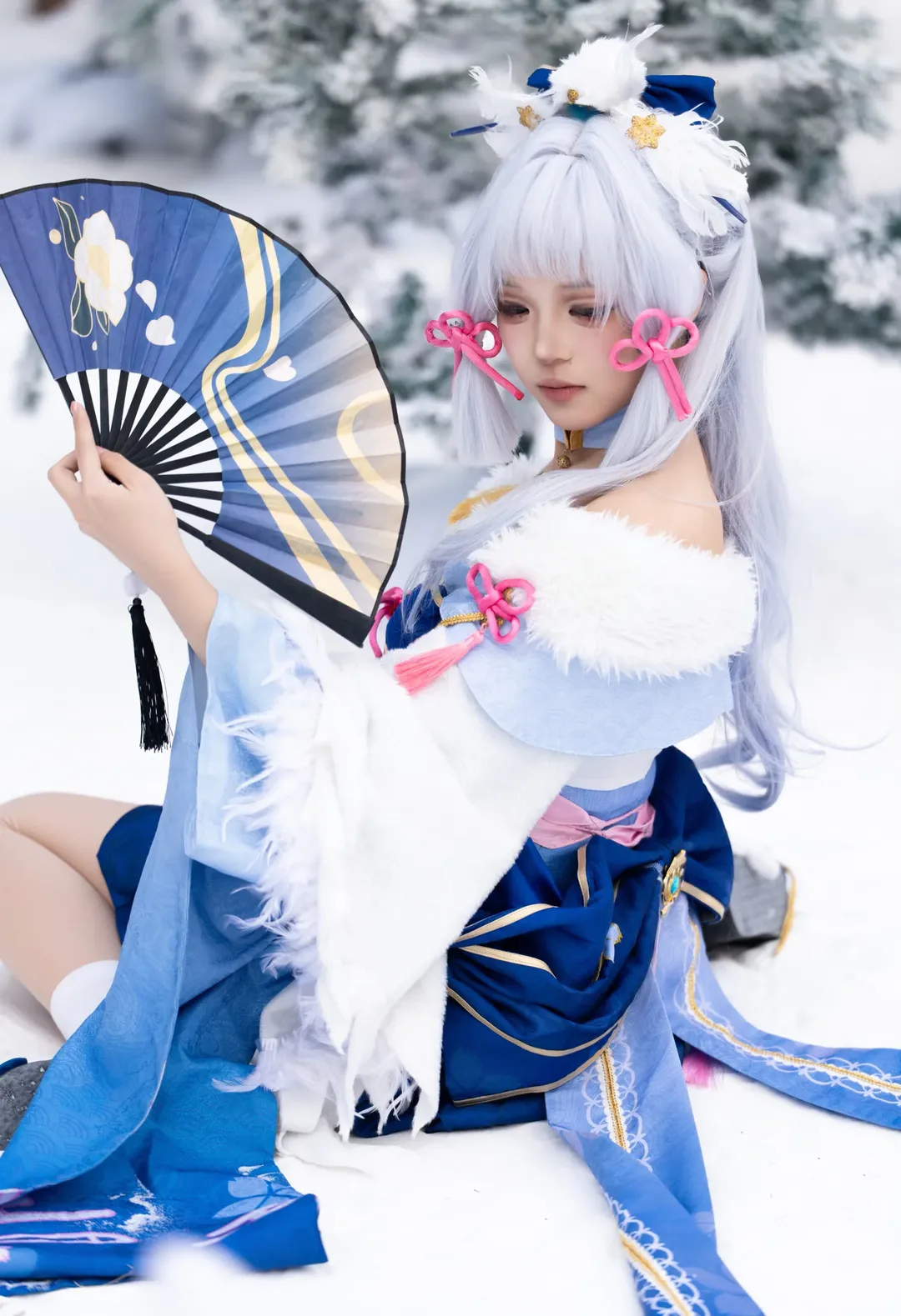 原神, 神里绫华cos, 和风装扮, 二次元外景, 雪景cos - 第3张