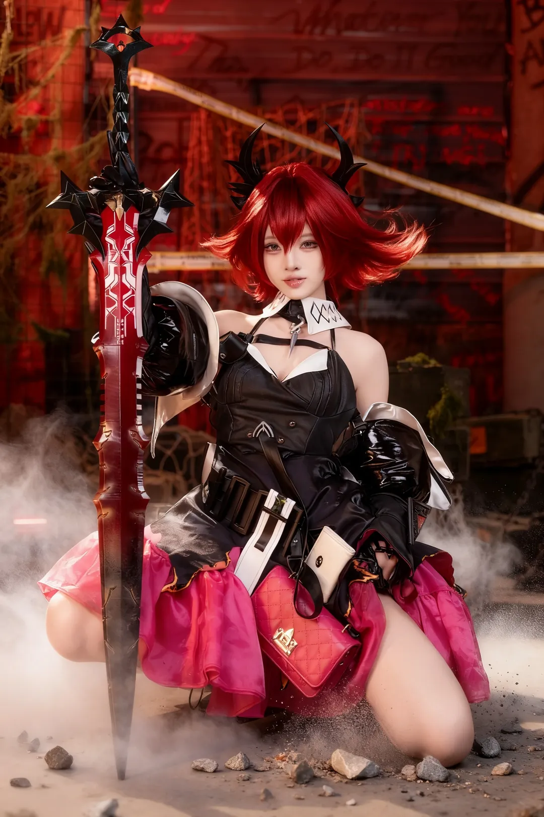 cosplay, 明日方舟终末地, 莱万汀cos, 废土风拍摄, 红发女剑士