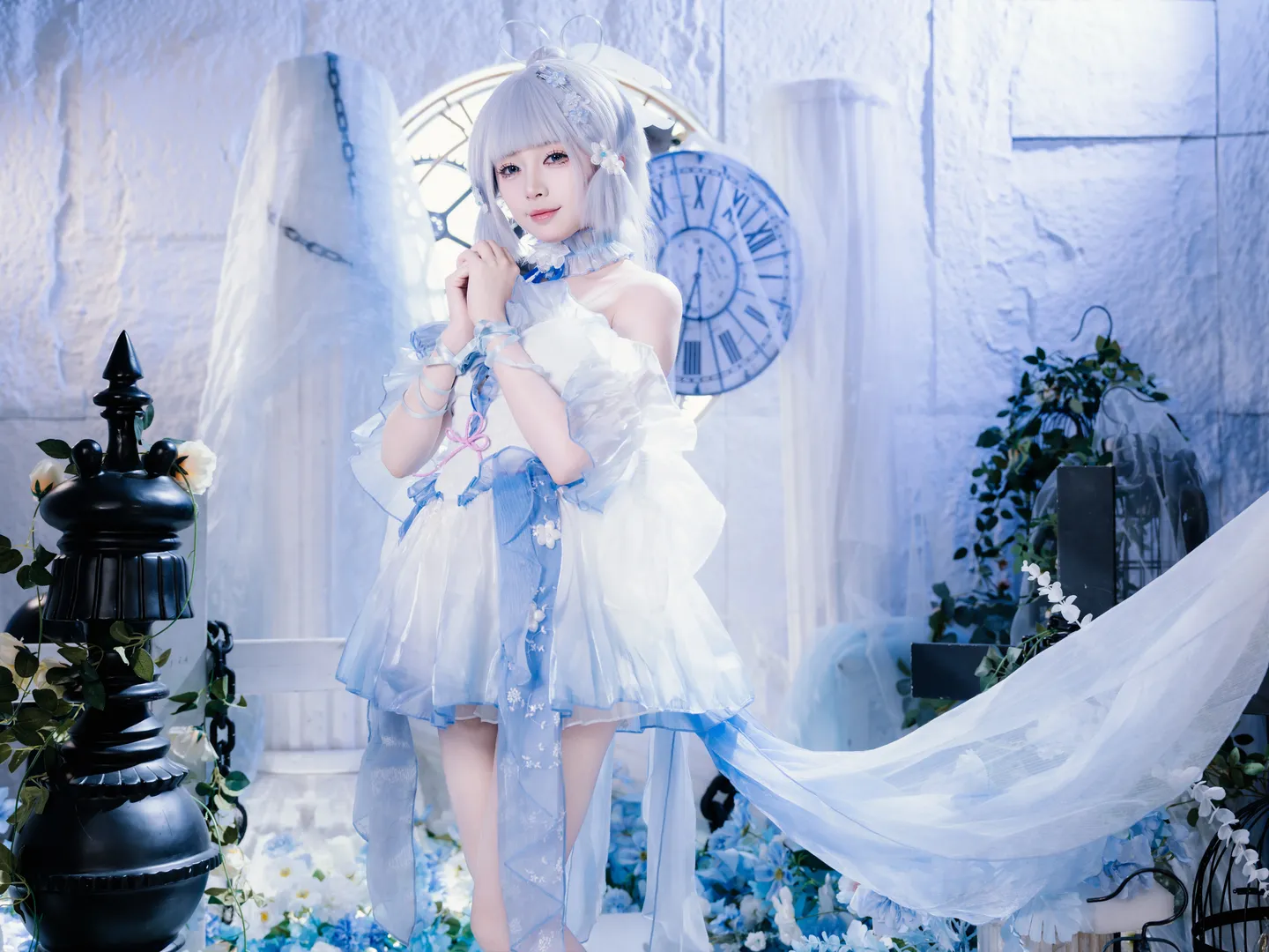 原神, 二次元摄影, 神里绫华cos, cosplay正片, 蓝白仙气风 - 第1张