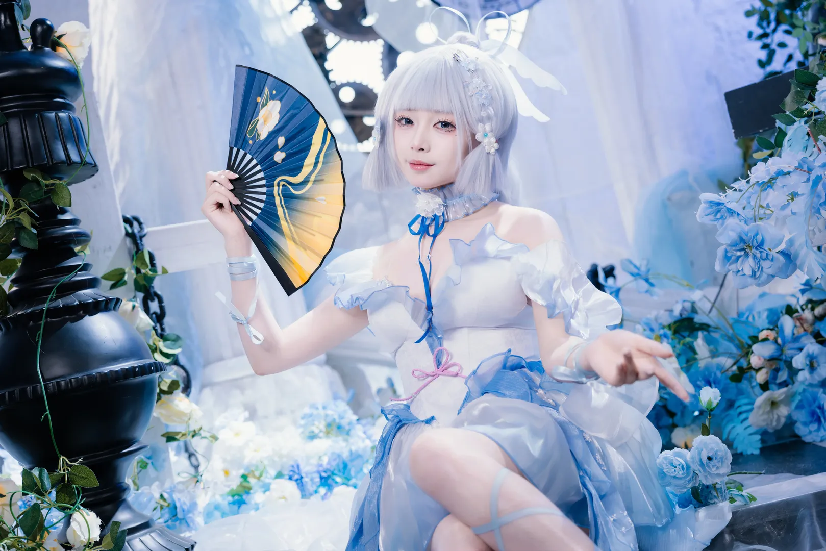 原神, 二次元摄影, 神里绫华cos, cosplay正片, 蓝白仙气风 - 第2张