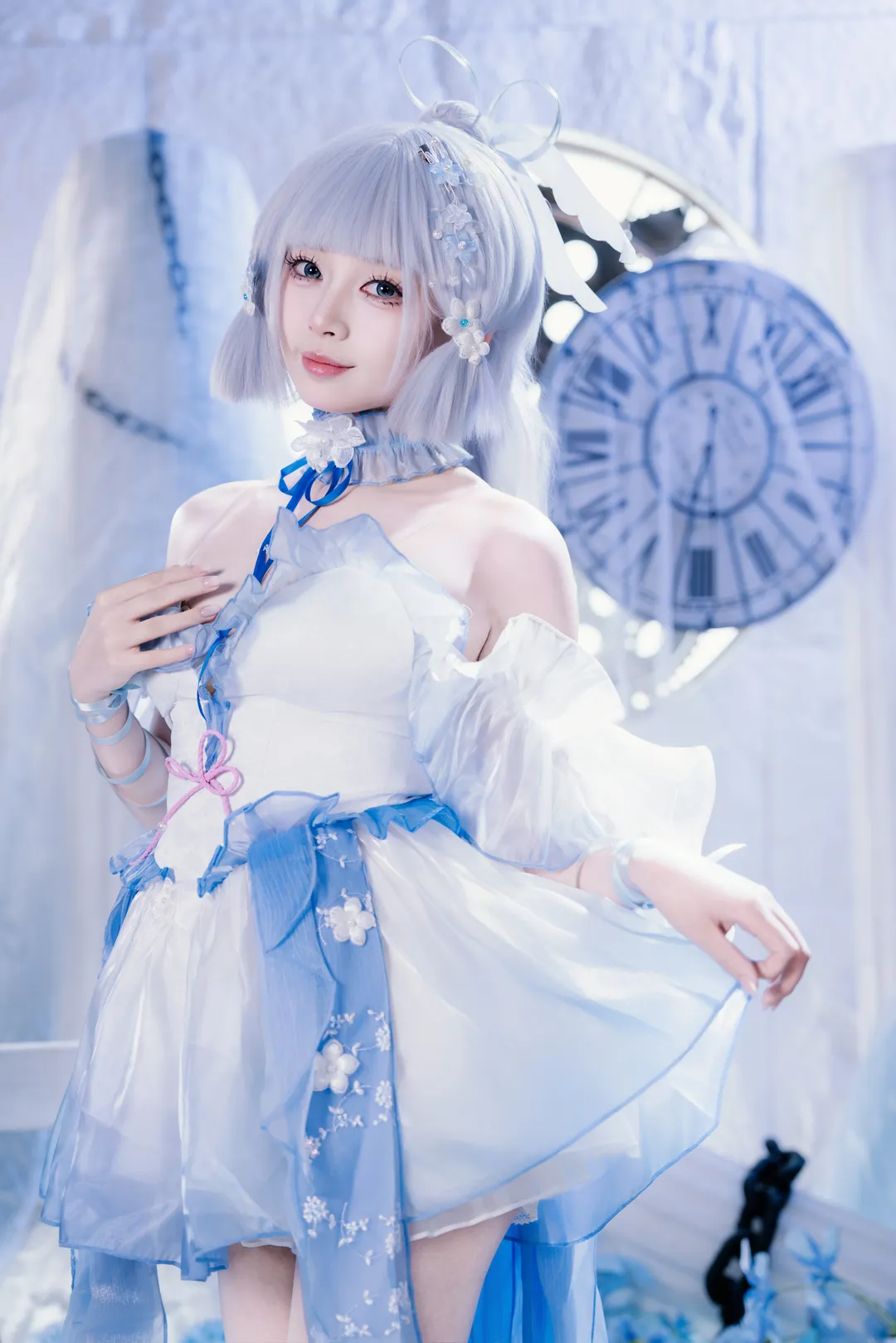 原神, 二次元摄影, 神里绫华cos, cosplay正片, 蓝白仙气风 - 第3张