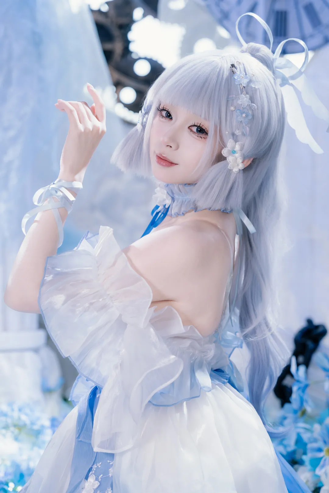原神, 二次元摄影, 神里绫华cos, cosplay正片, 蓝白仙气风 - 第4张