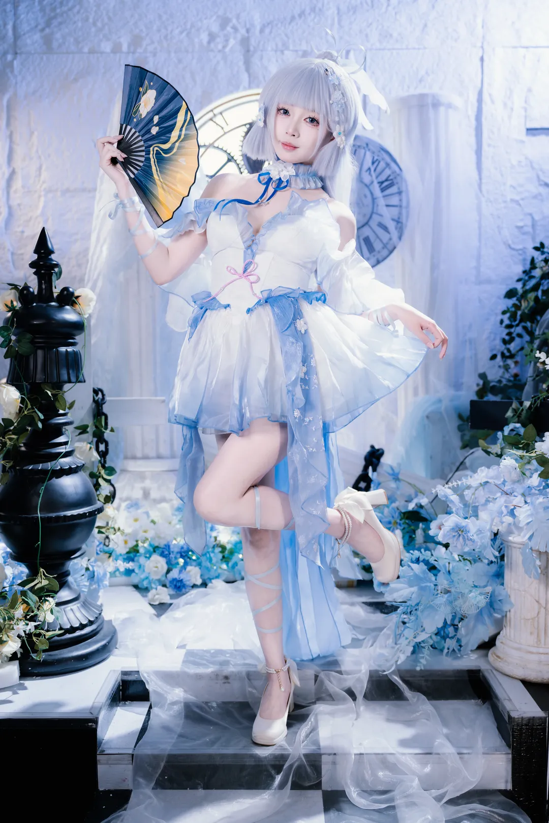 原神, 二次元摄影, 神里绫华cos, cosplay正片, 蓝白仙气风