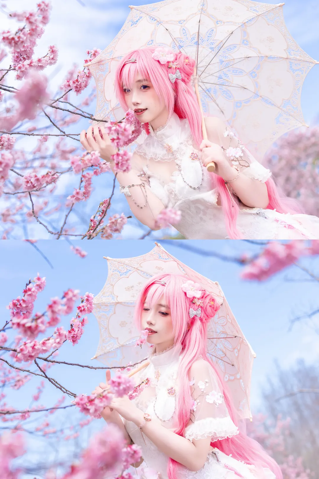 胜利女神Nikke, 二次元cos, 旗袍造型, 桃乐丝cos, 樱花写真 - 第4张