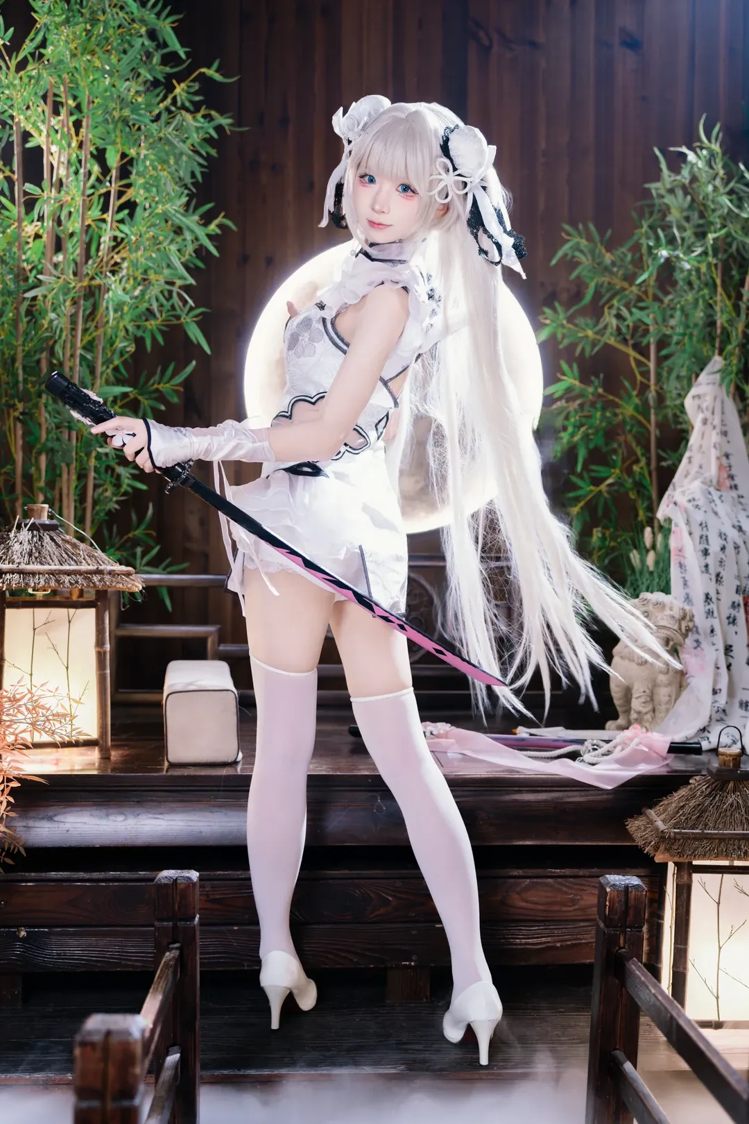二次元, 永劫无间, 殷紫萍cos, cosplay摄影, 白丝旗袍 - 第1张