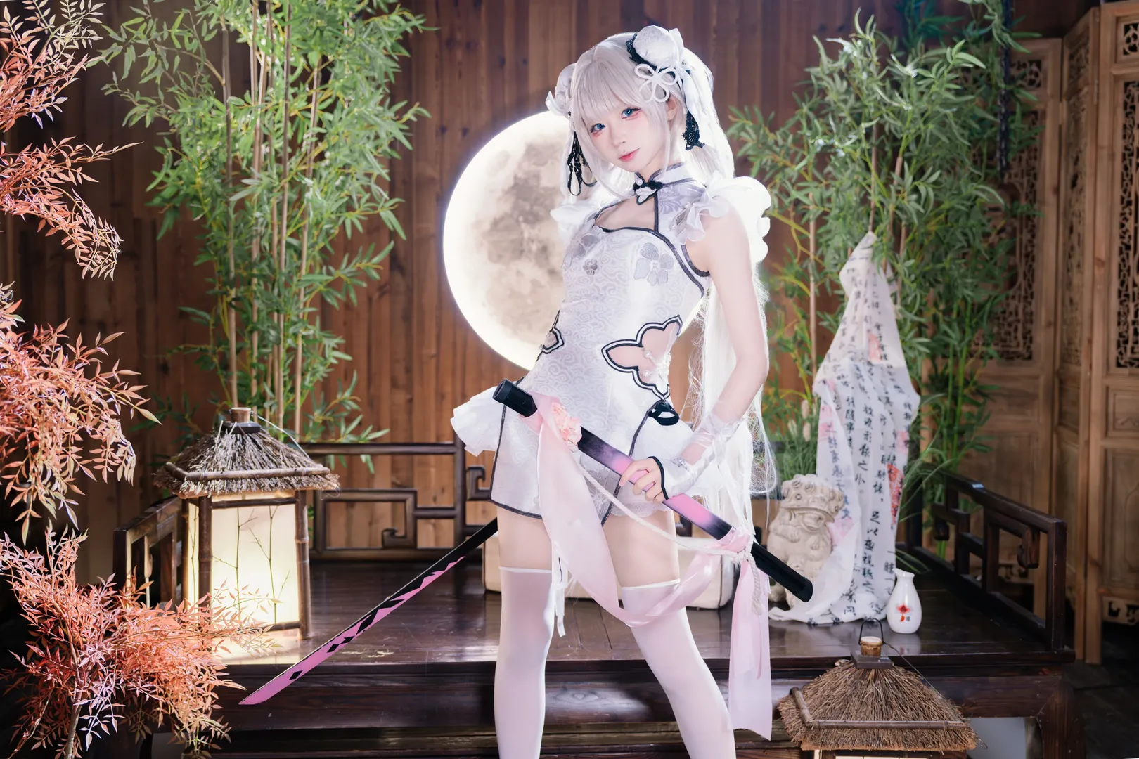 二次元, 永劫无间, 殷紫萍cos, cosplay摄影, 白丝旗袍 - 第3张