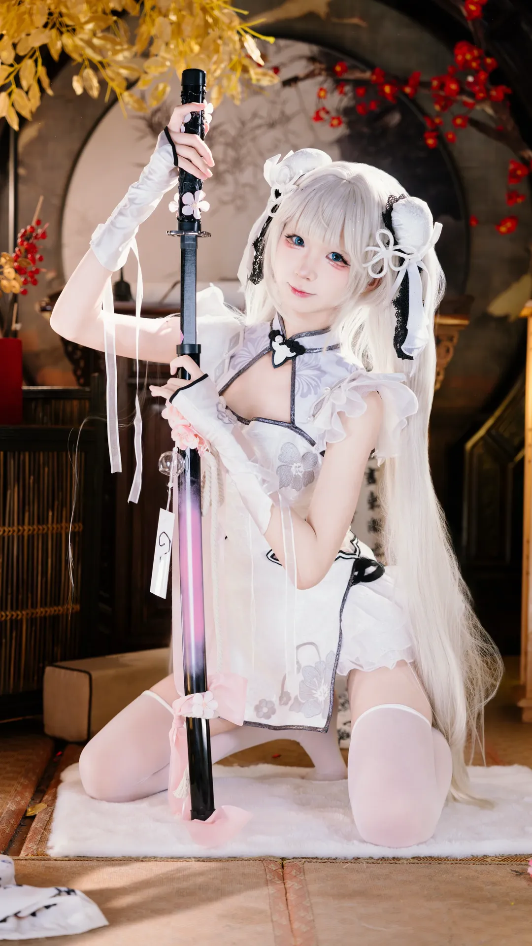 二次元摄影, 永劫无间, 殷紫萍cos, 古风cos, 白丝旗袍 - 第2张