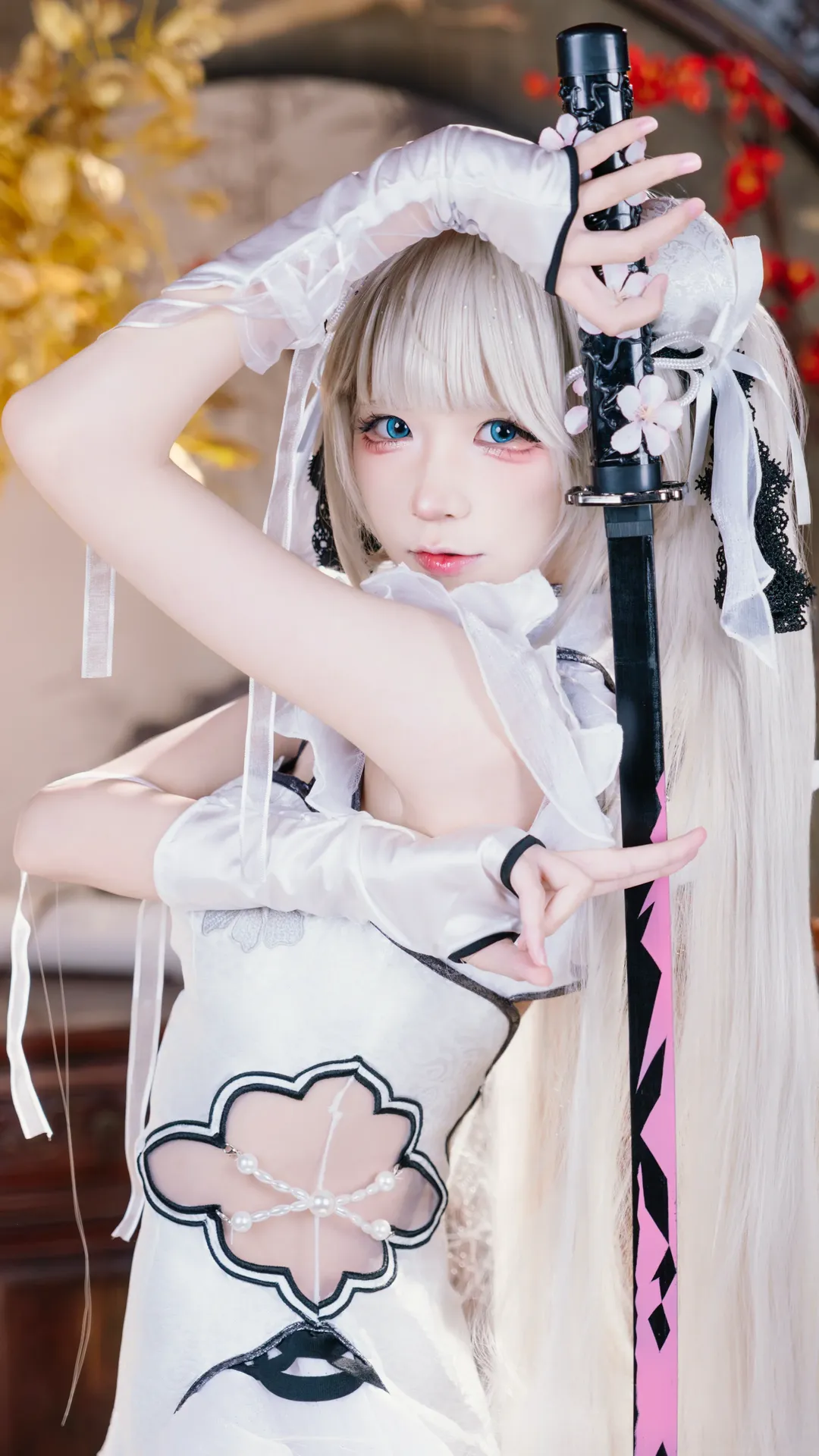 二次元摄影, 永劫无间, 殷紫萍cos, 古风cos, 白丝旗袍 - 第3张