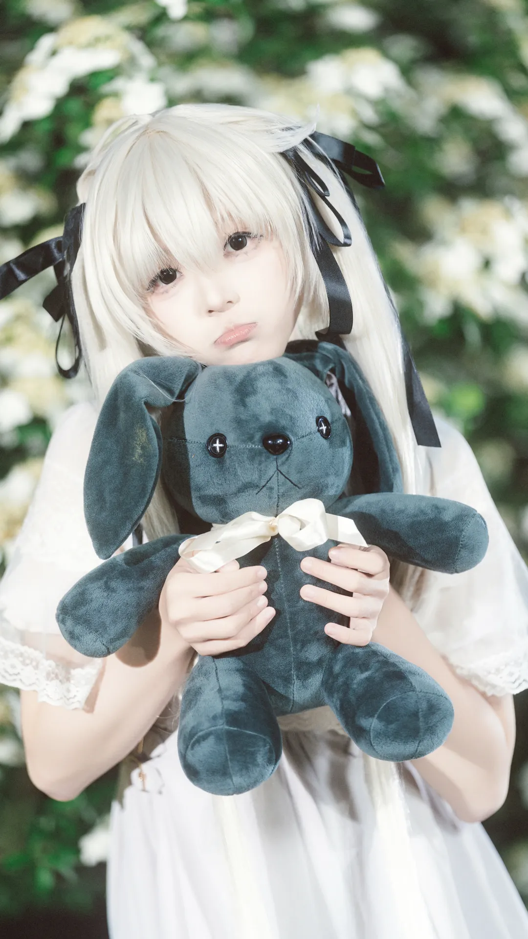 Anime-style photography, Kasugano Sora cosplay, Yosuga no Sora, Cosplay photoshoot, Girl in a white dress
