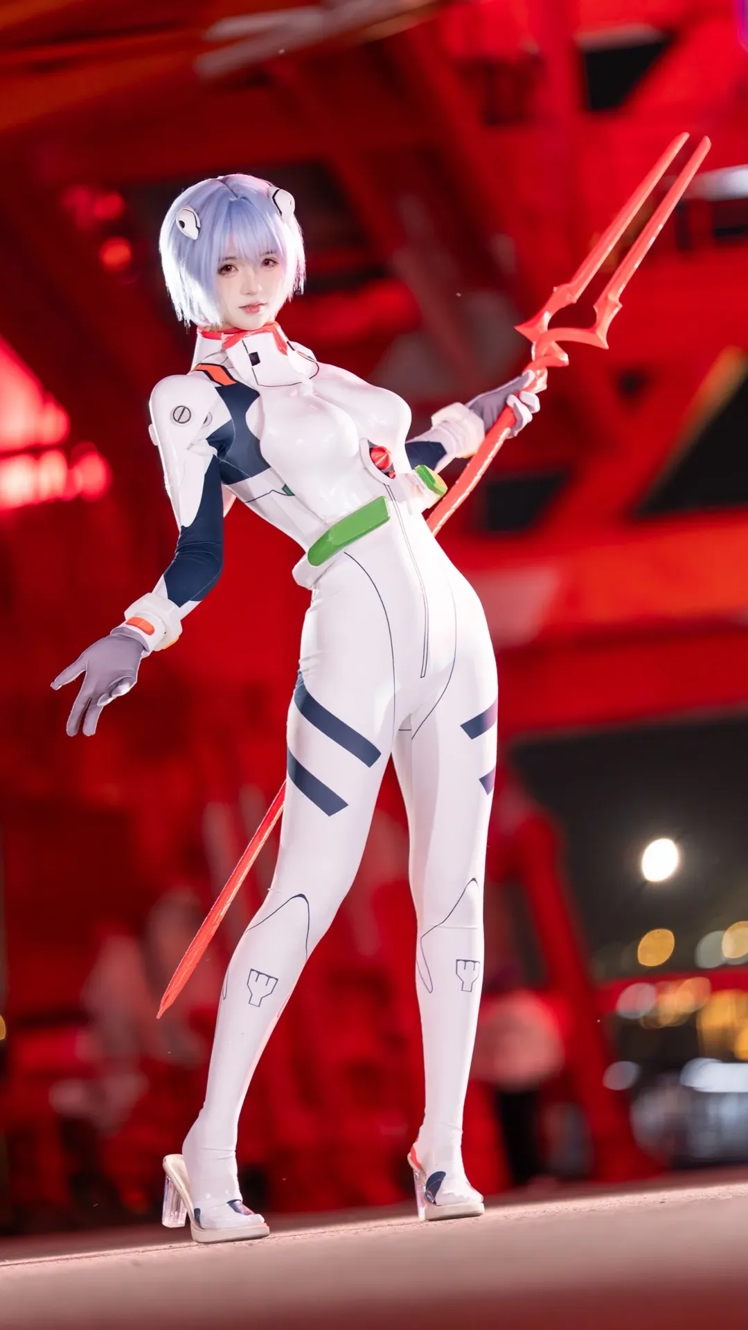Anime-style photography, Rei Ayanami cosplay, Neon Genesis Evangelion, Finished set, combat suit - Image 1