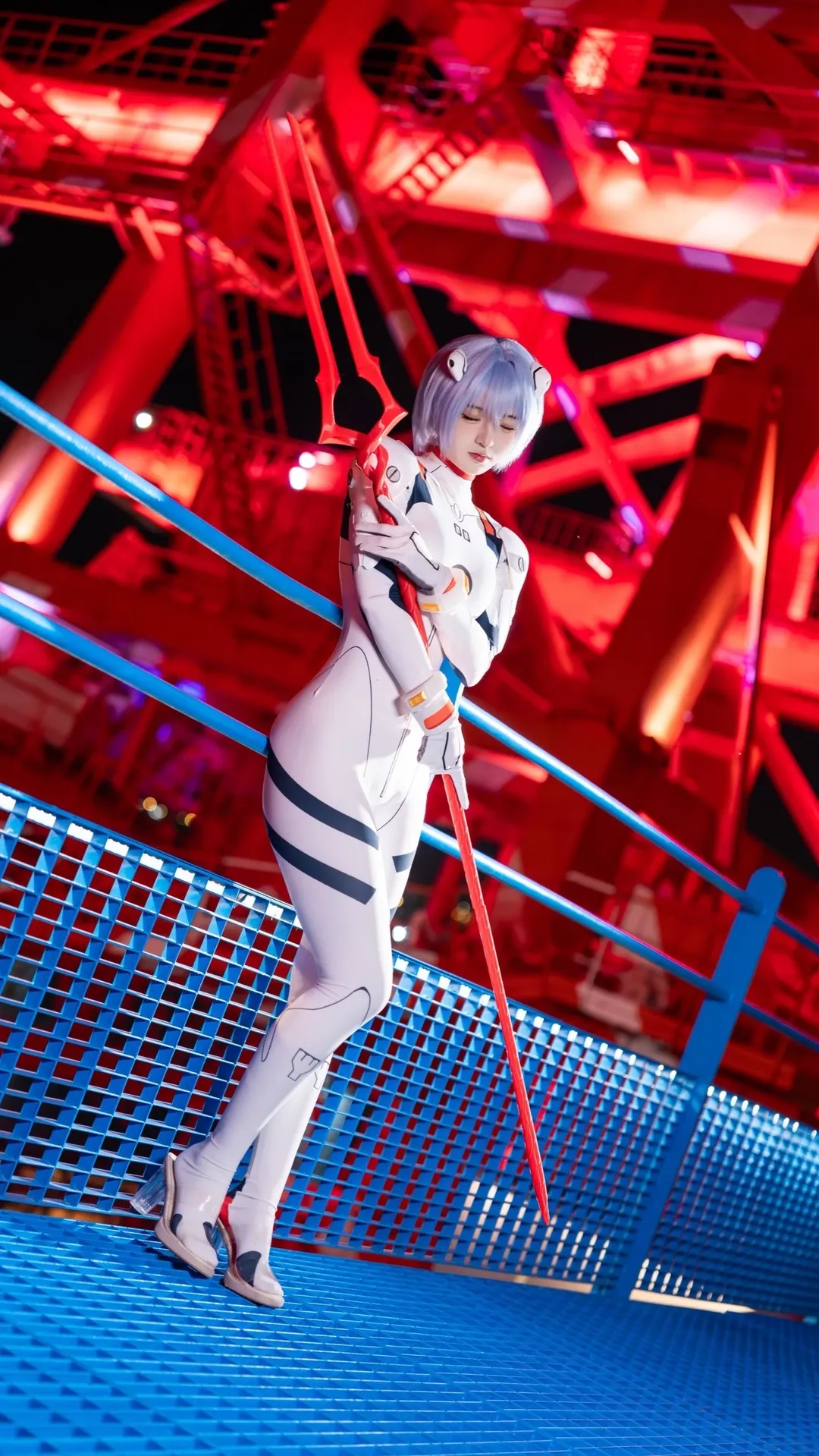 Anime-style photography, Rei Ayanami cosplay, Neon Genesis Evangelion, Finished set, combat suit - Image 3