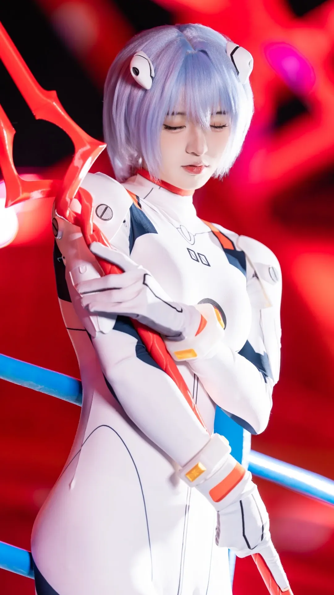 Anime-style photography, Rei Ayanami cosplay, Neon Genesis Evangelion, Finished set, combat suit - Image 4