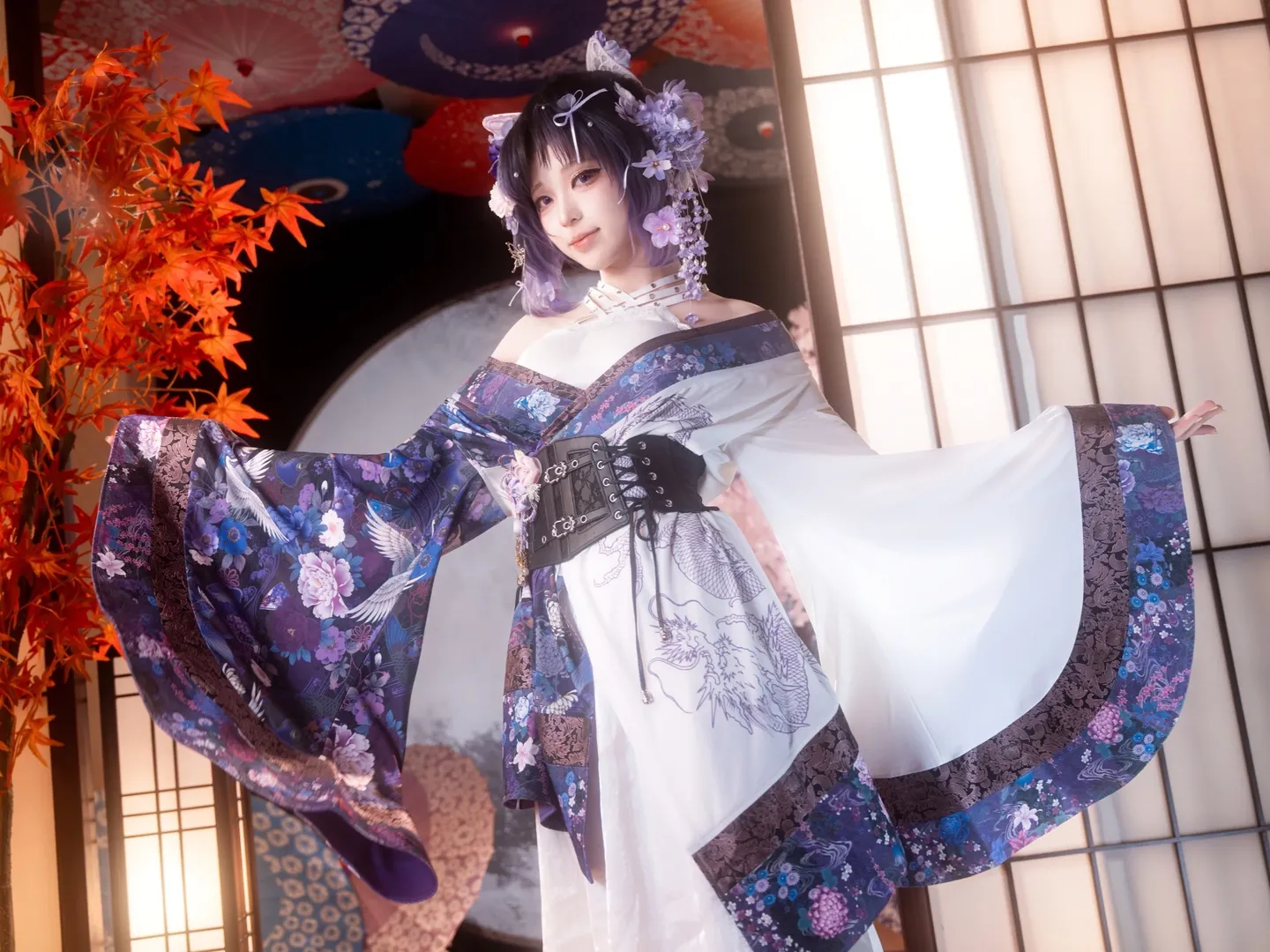鬼滅之刃, 和風攝影, 二次元cosplay, 蝴蝶忍cos, 紫藤花和服